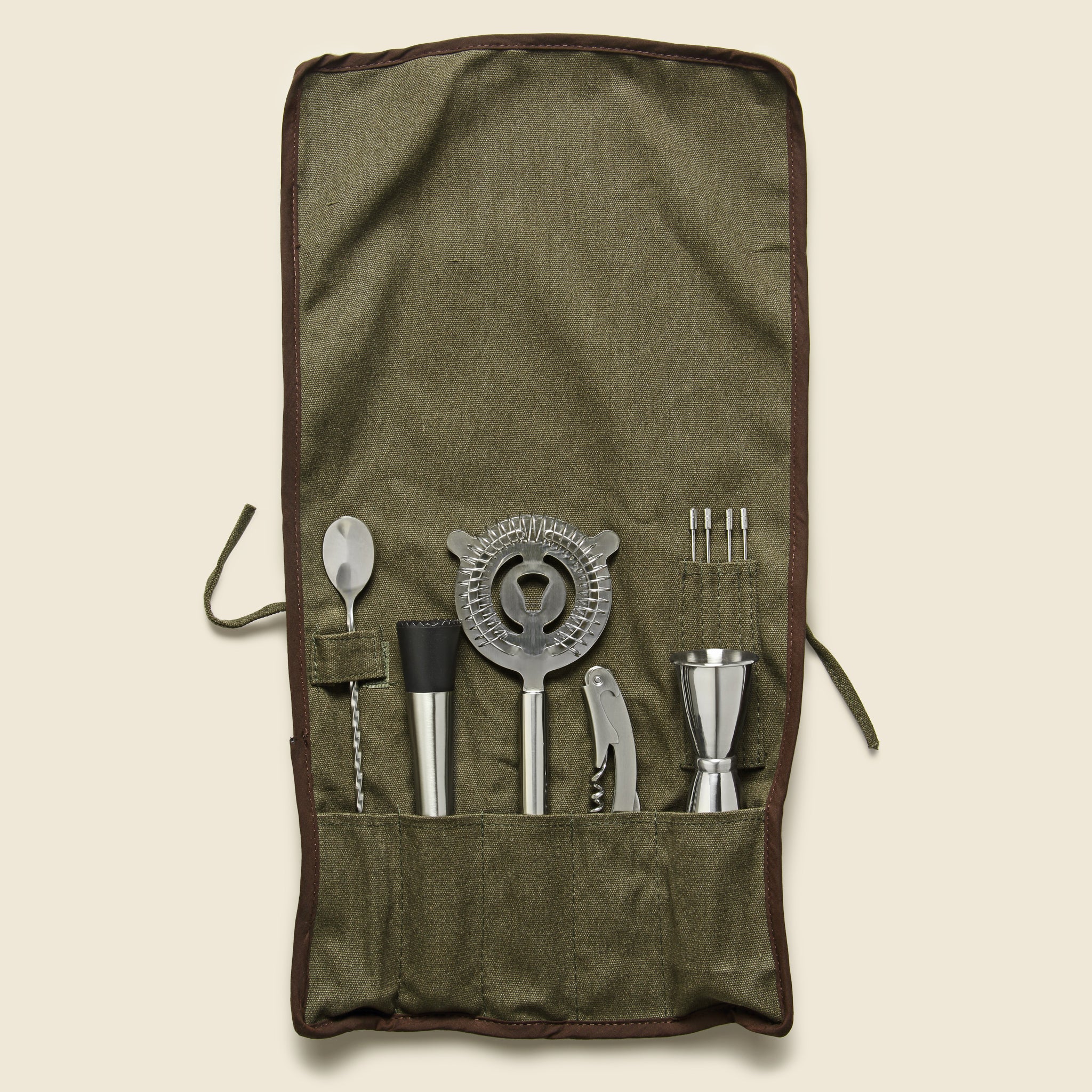 Roll Up Bar Tool Set - Olive Canvas - Barware - STAG Provisions - Gift - Glassware / Barware