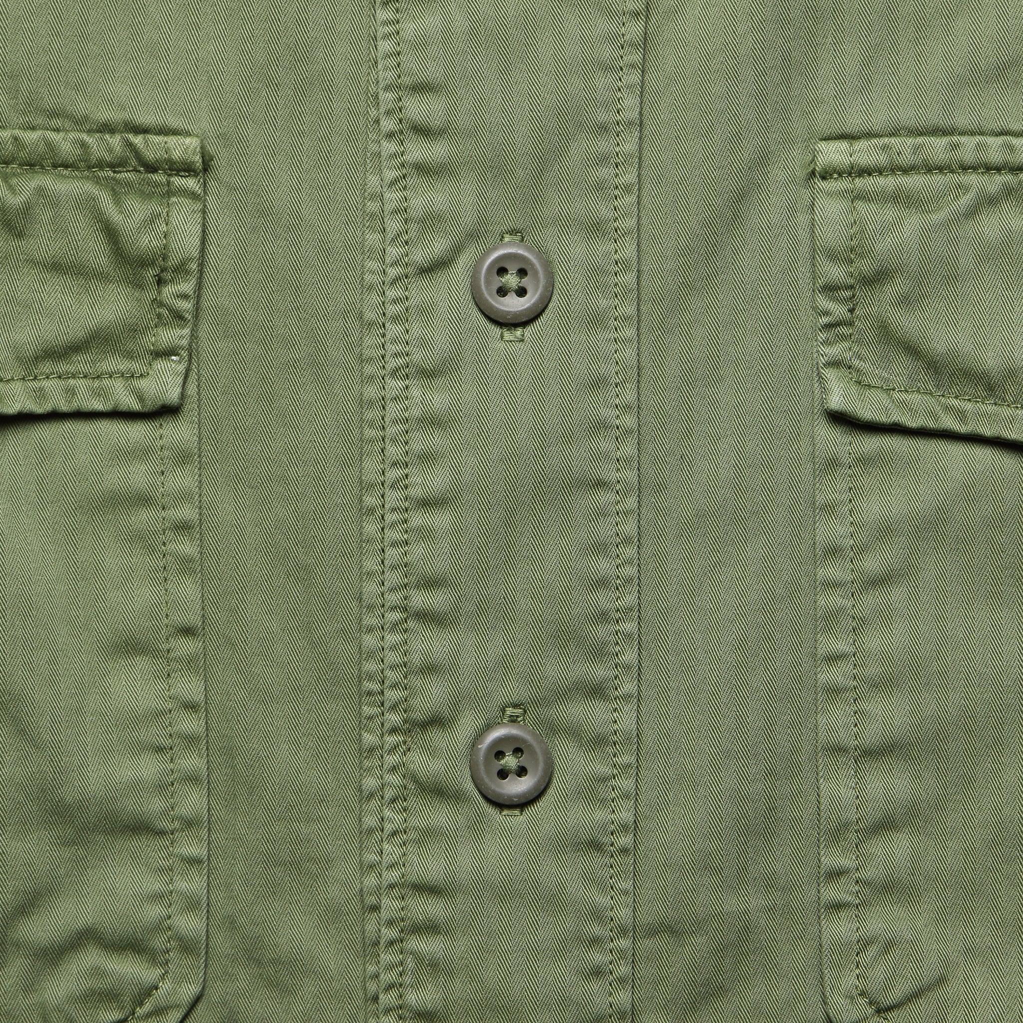 
                          Moore Herringbone Baseball Shirt - Dusty Olive - RRL - STAG Provisions - Tops - S/S Woven - Solid
                        