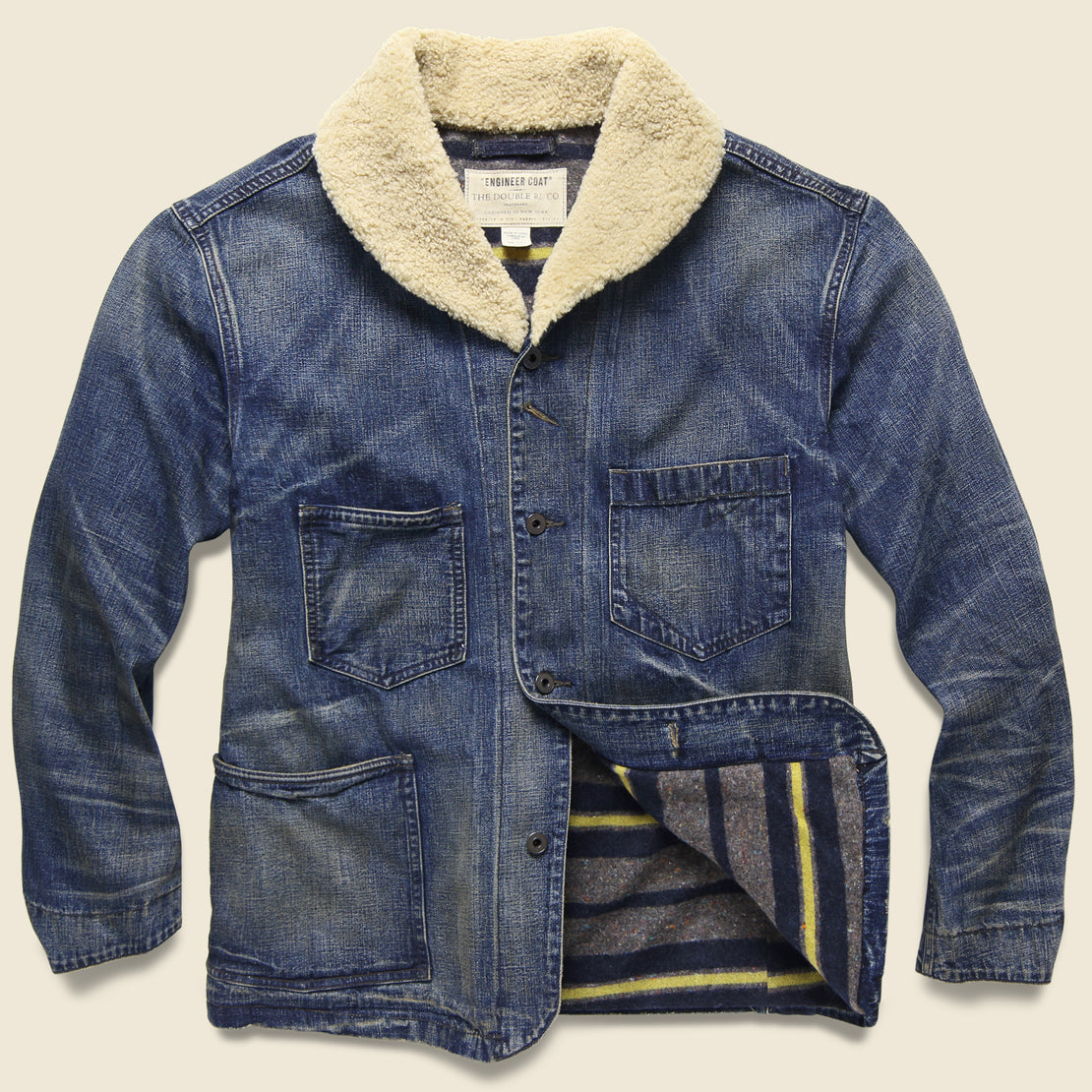 Shearling-Collar Denim Jacket - Bismarck Wash - RRL - STAG Provisions - Outerwear - Coat / Jacket
