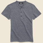 Indigo Striped Cotton Henley - Navy/Greige - RRL - STAG Provisions - Tops - S/S Knit