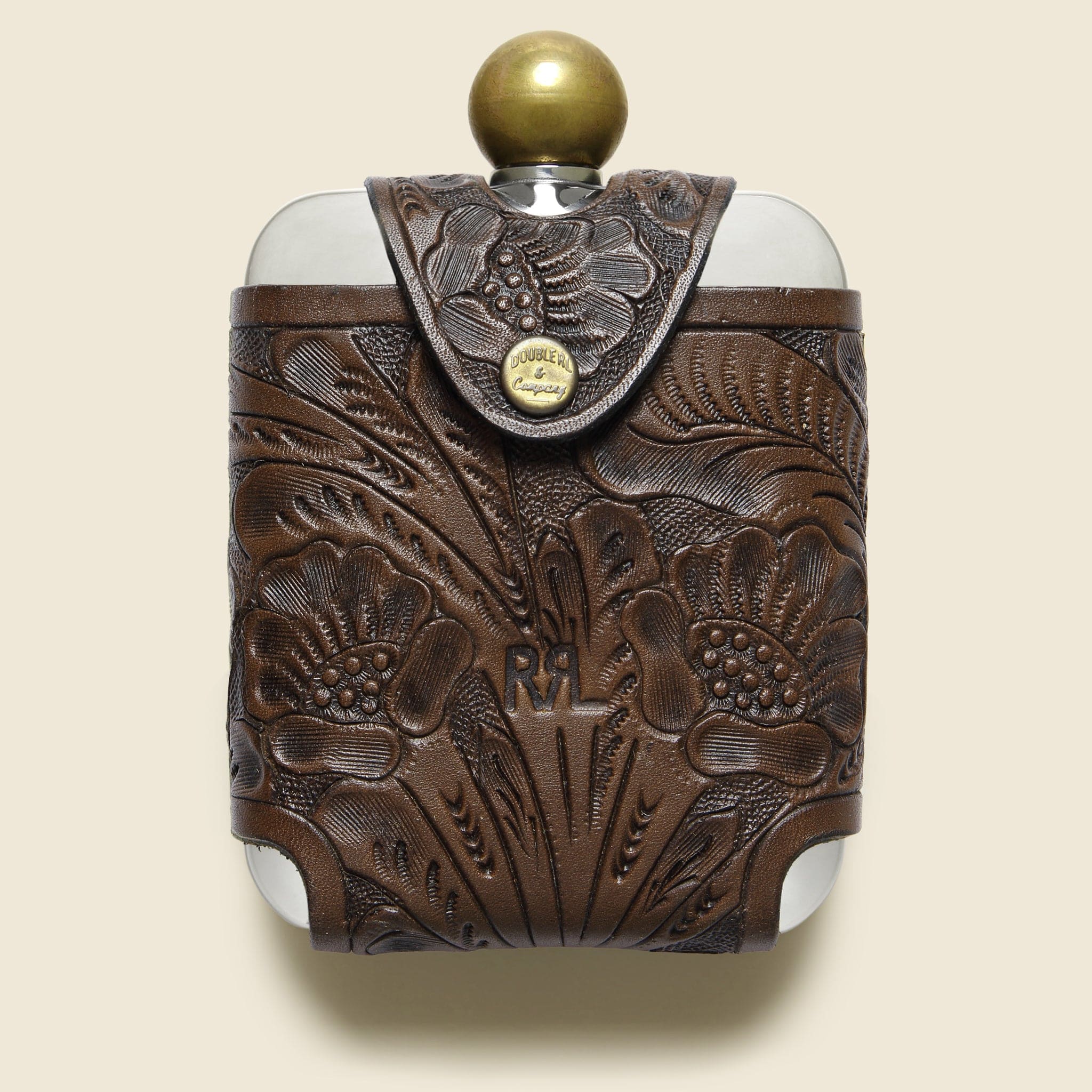 Tooled Leather Hip Flask - Brown - RRL - STAG Provisions - Gift - Glassware / Barware