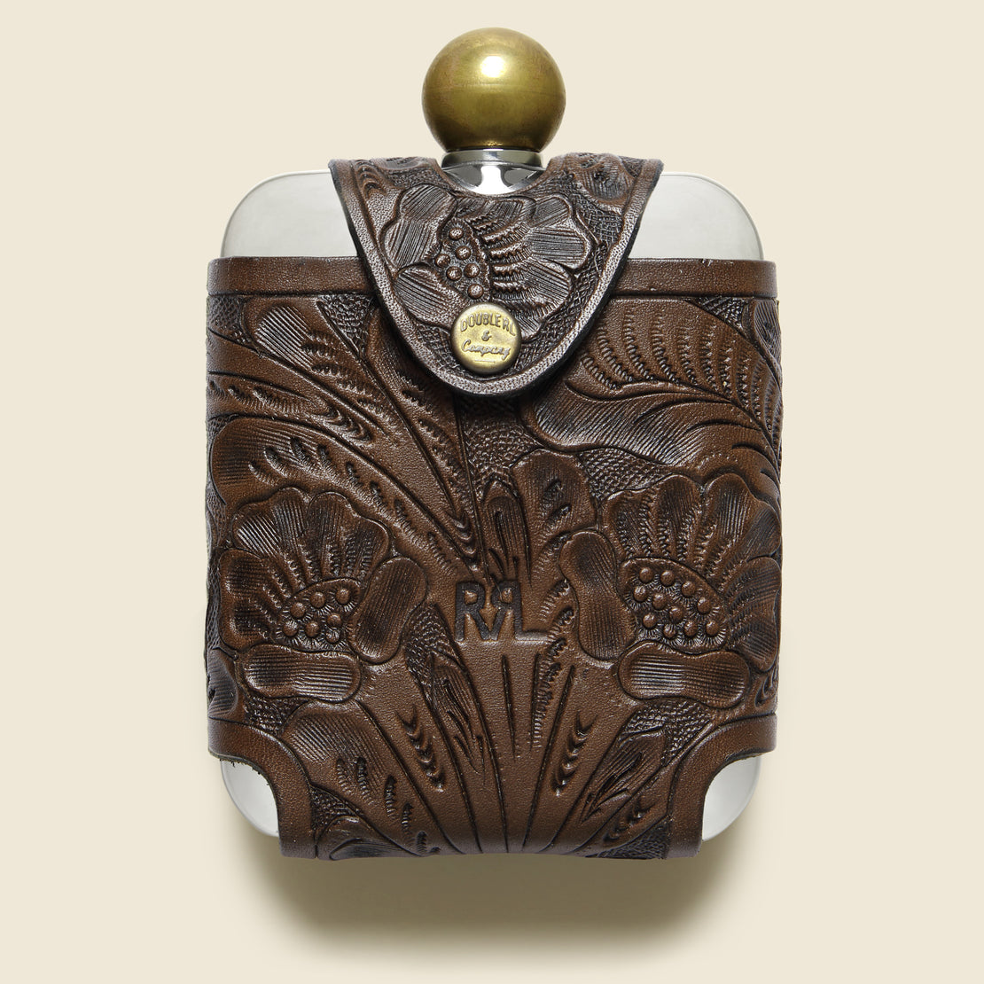 RRL Tooled Leather Hip Flask - Brown