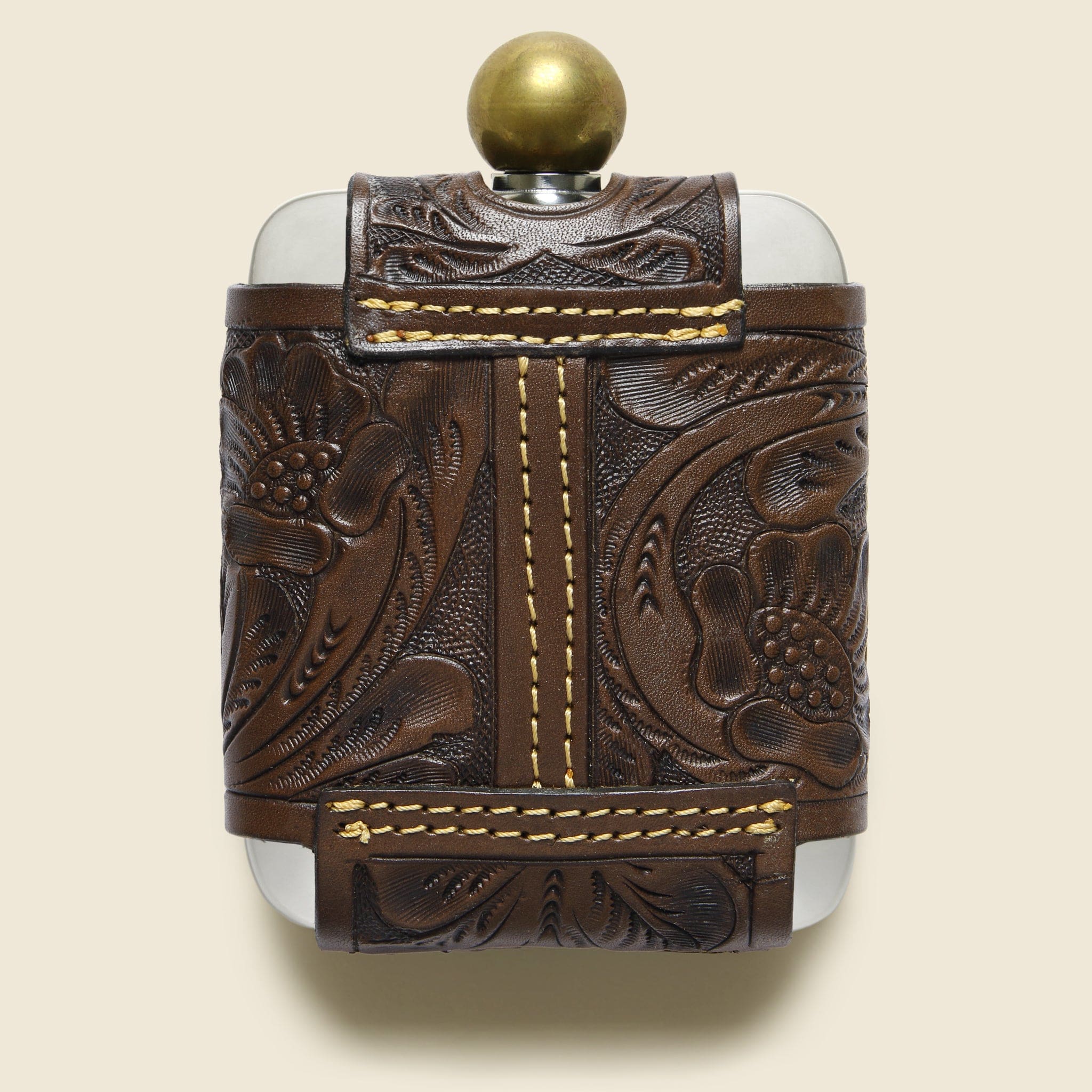 Tooled Leather Hip Flask - Brown - RRL - STAG Provisions - Gift - Glassware / Barware