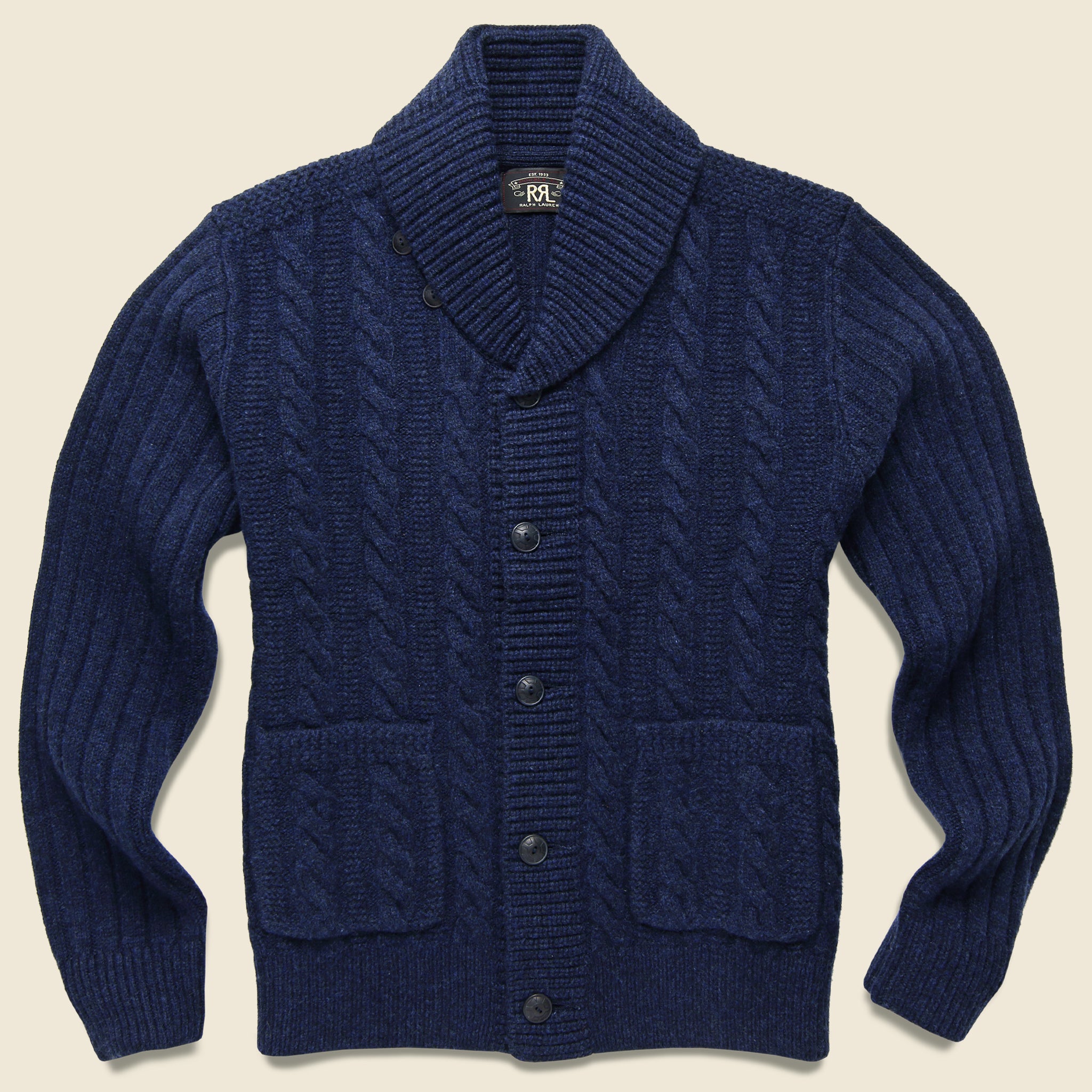 Cable-Rib Wool Cardigan - Navy Heather - RRL - STAG Provisions - Tops - Sweater