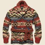 Hand-Knit Ranch Cardigan - Red/Navy/Cream - RRL - STAG Provisions - Tops - Sweater