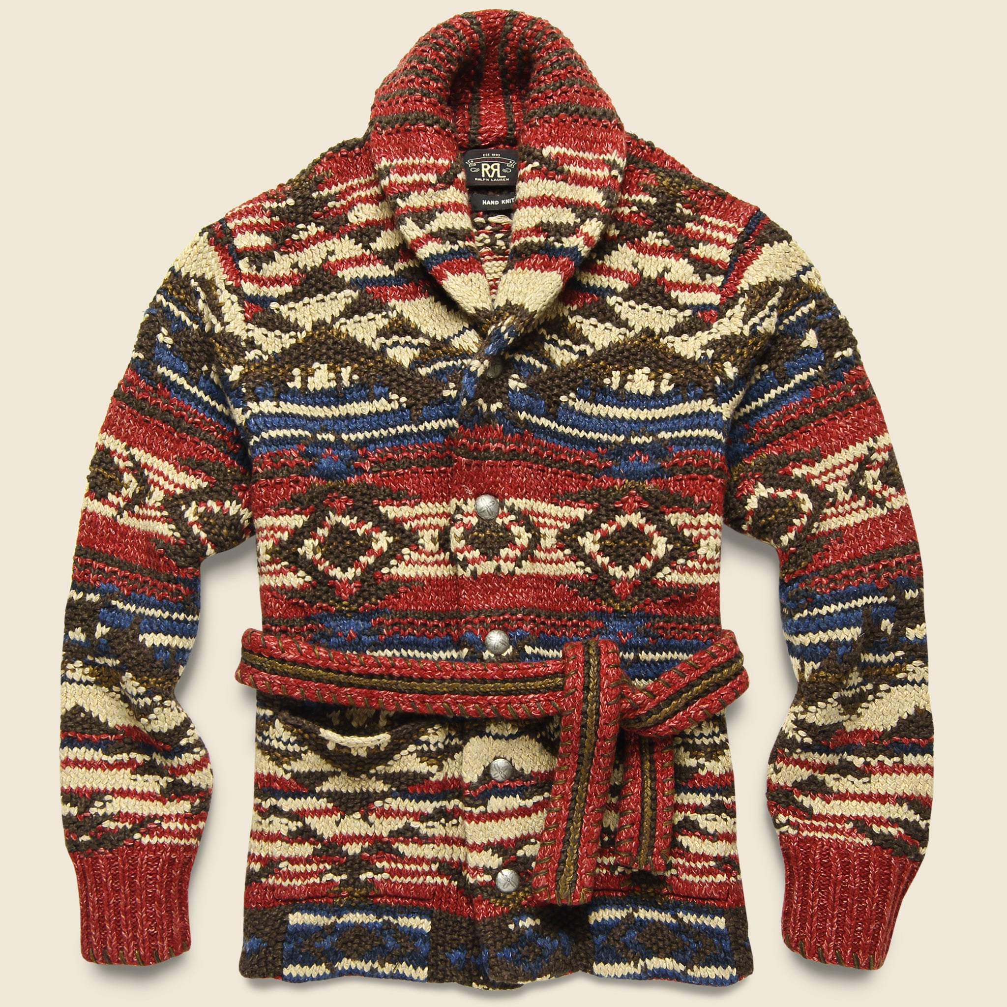 Hand-Knit Ranch Cardigan - Red/Navy/Cream - RRL - STAG Provisions - Tops - Sweater