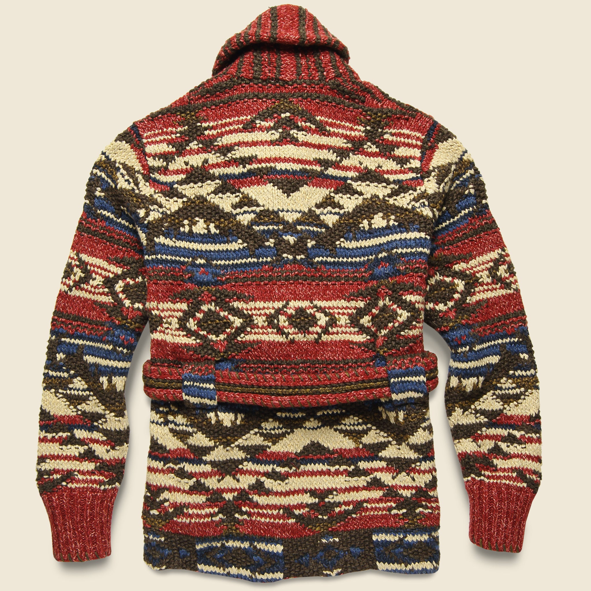 Hand-Knit Ranch Cardigan - Red/Navy/Cream - RRL - STAG Provisions - Tops - Sweater