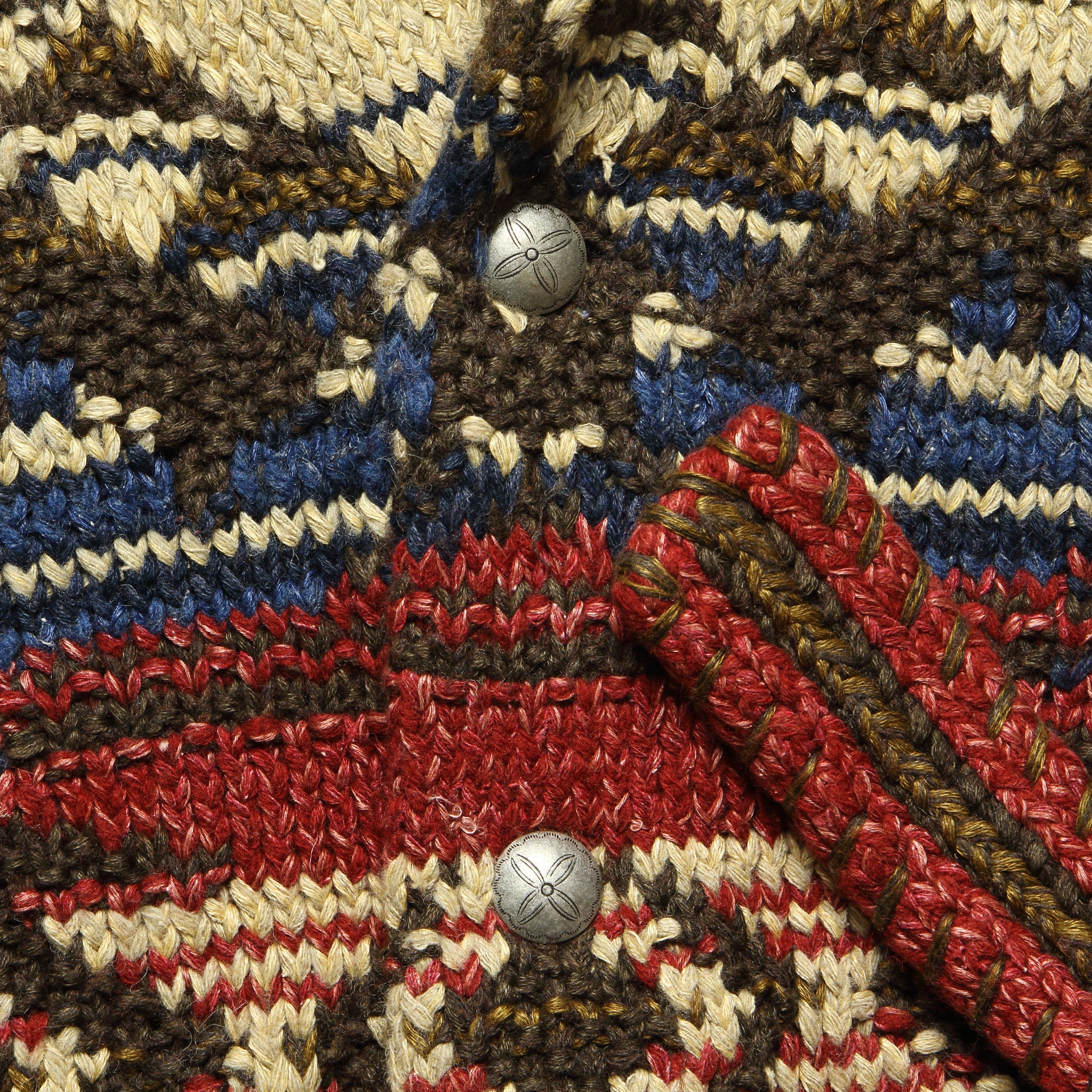 Hand-Knit Ranch Cardigan - Red/Navy/Cream - RRL - STAG Provisions - Tops - Sweater