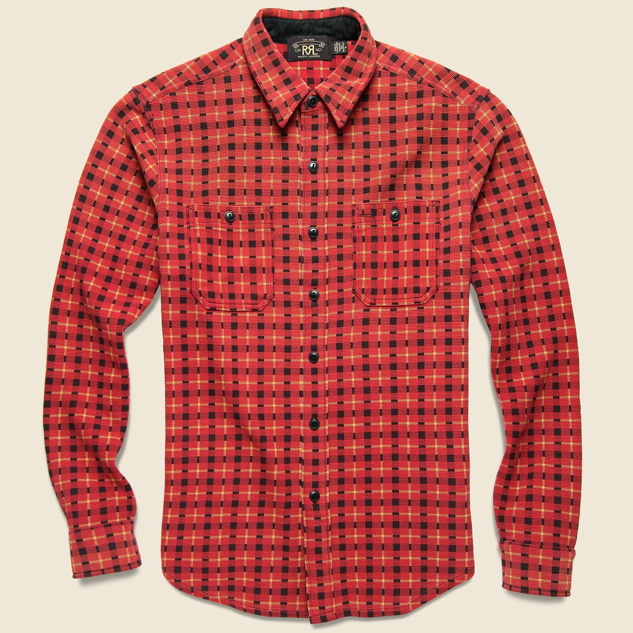Ottoman Knit Workshirt - Red/Gold/Black Plaid - RRL - STAG Provisions - Tops - L/S Woven - Plaid