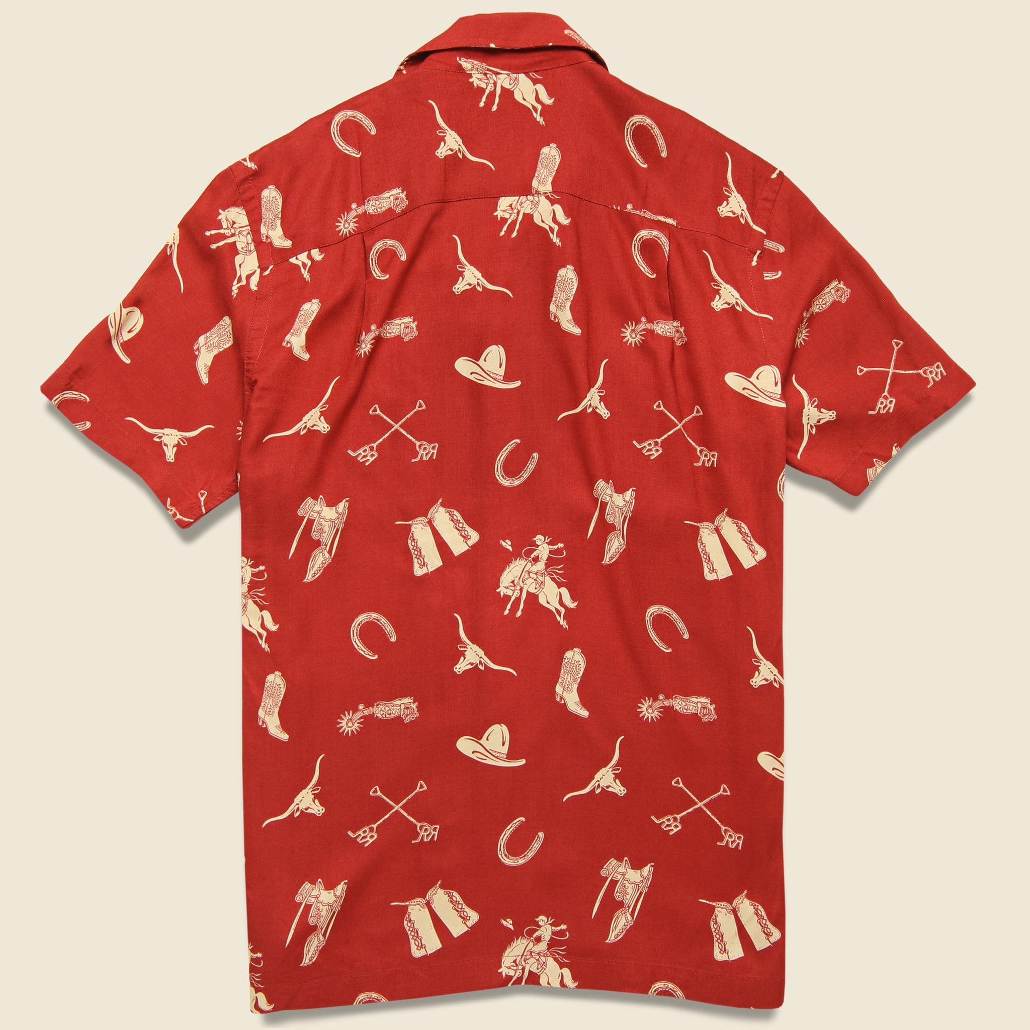 Western Print Rayon Camp Shirt - Red/Cream - RRL - STAG Provisions - Tops - S/S Woven - Other Pattern