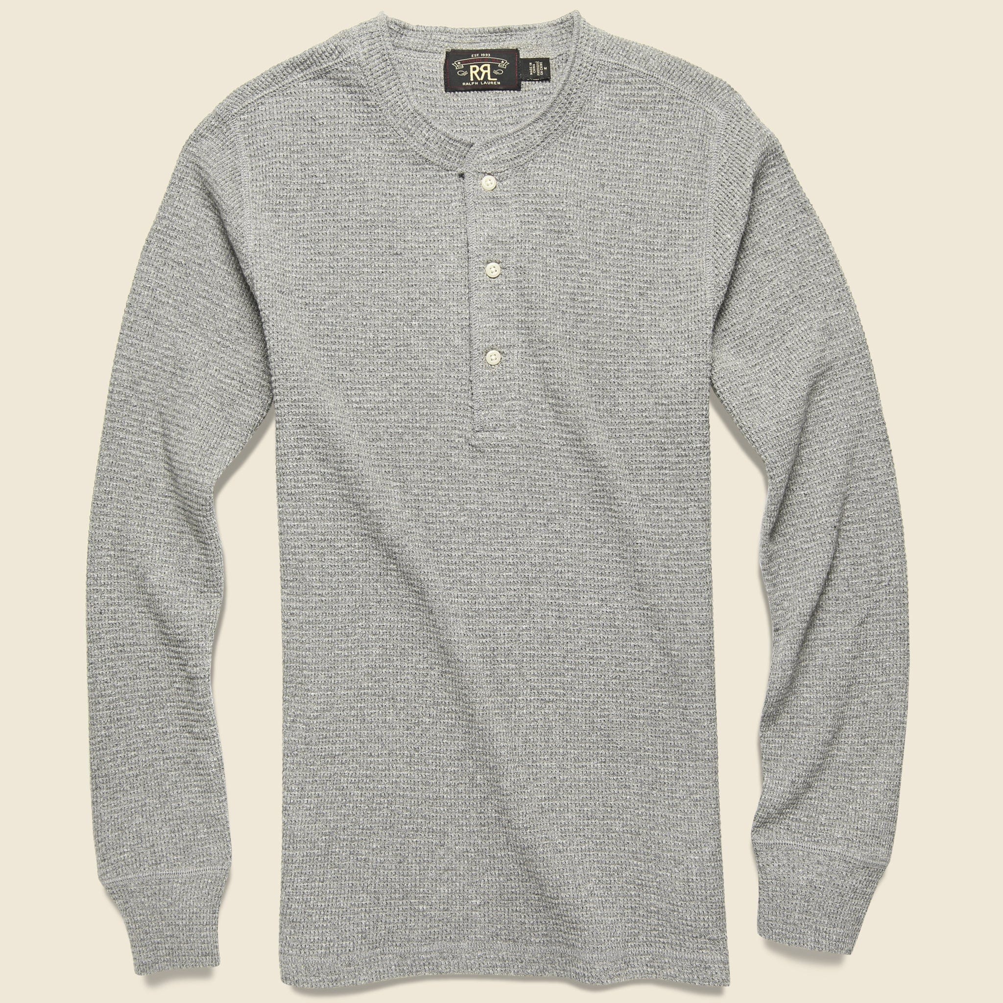 Waffle-Knit Henley - Cool Grey Siro - RRL - STAG Provisions - Tops - L/S Knit