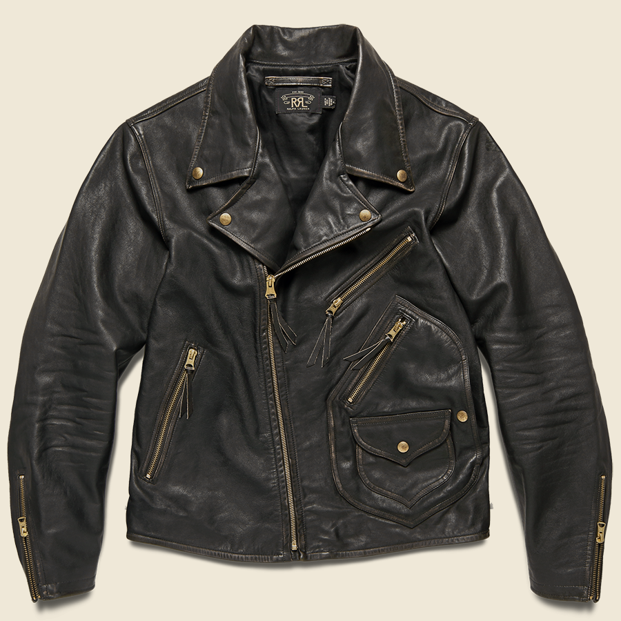Leather Moto Jacket - Black/Brown - RRL - STAG Provisions - Outerwear - Coat / Jacket