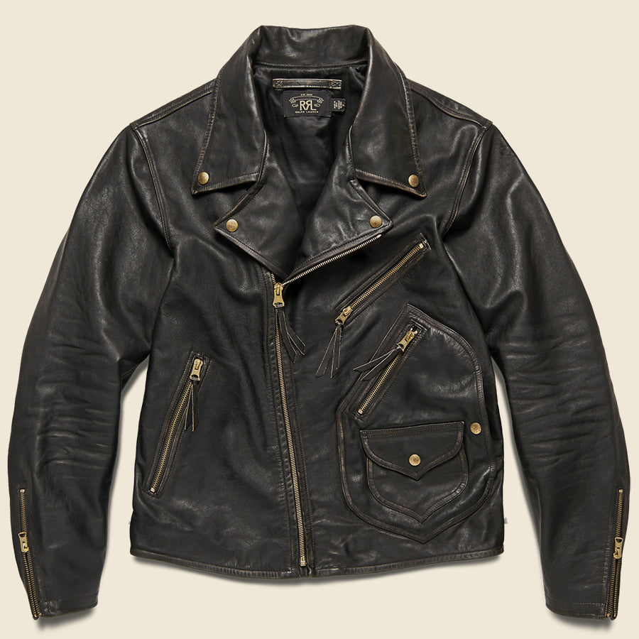 RRL Leather Moto Jacket - Black/Brown