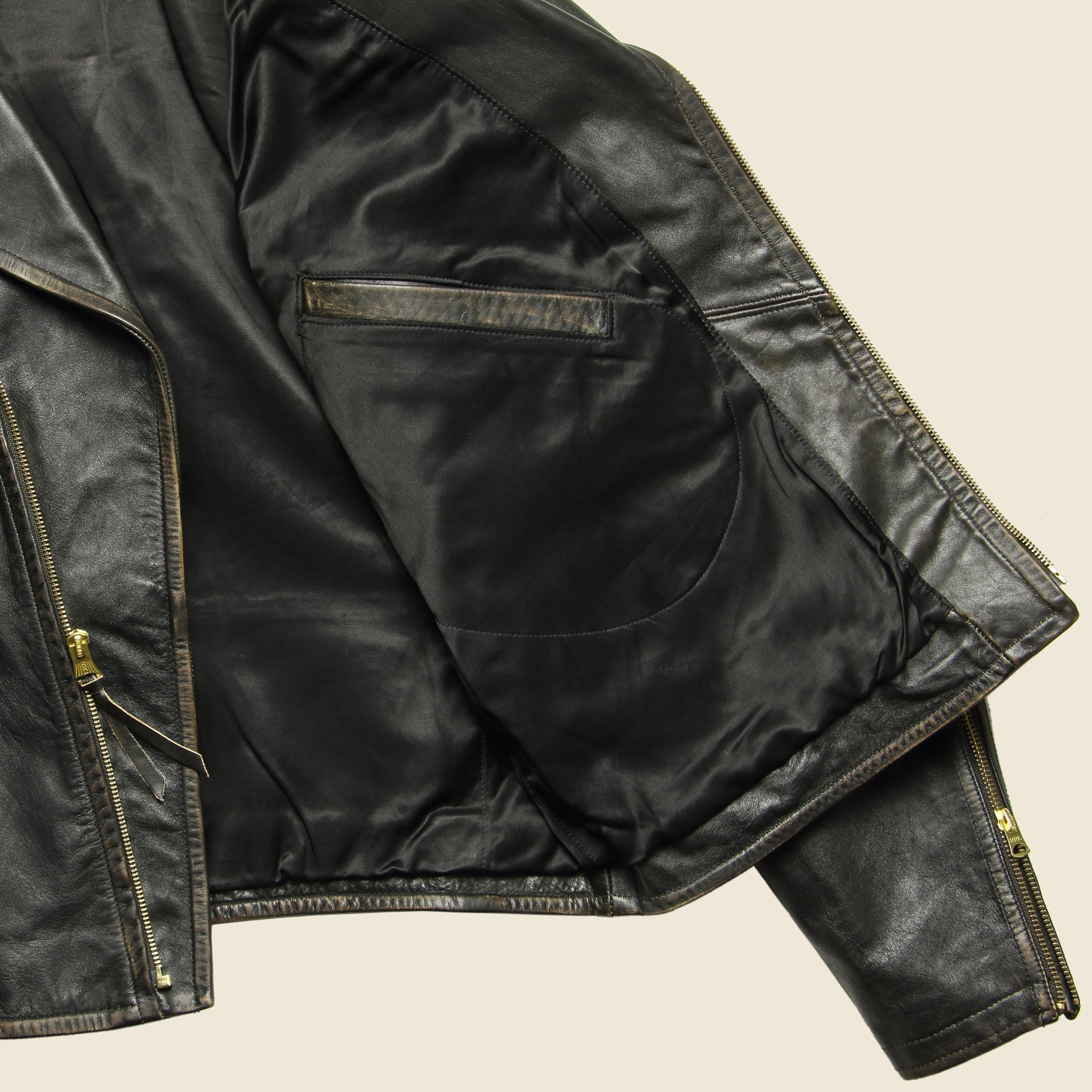 
                          Leather Moto Jacket - Black/Brown - RRL - STAG Provisions - Outerwear - Coat / Jacket
                        