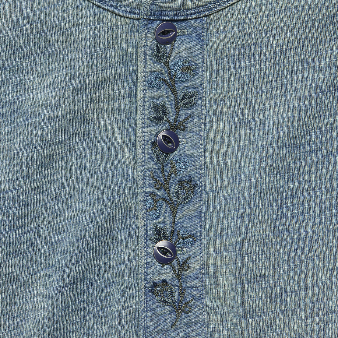 Embroidered Indigo Henley - Blue - RRL - STAG Provisions - Tops - L/S Knit