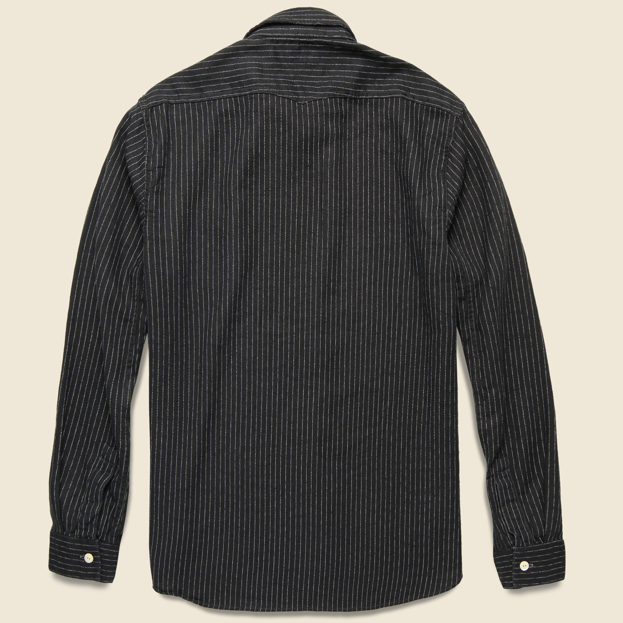 Cotton/Linen Stripe Bulldog Shirt - Sulphur Black/Tan - RRL - STAG Provisions - Tops - L/S Woven - Stripe