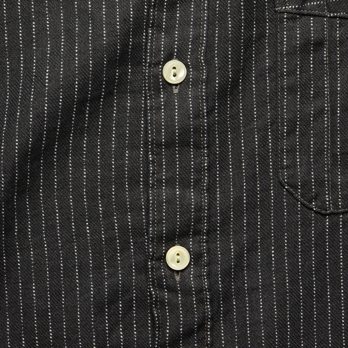 Cotton/Linen Stripe Bulldog Shirt - Sulphur Black/Tan