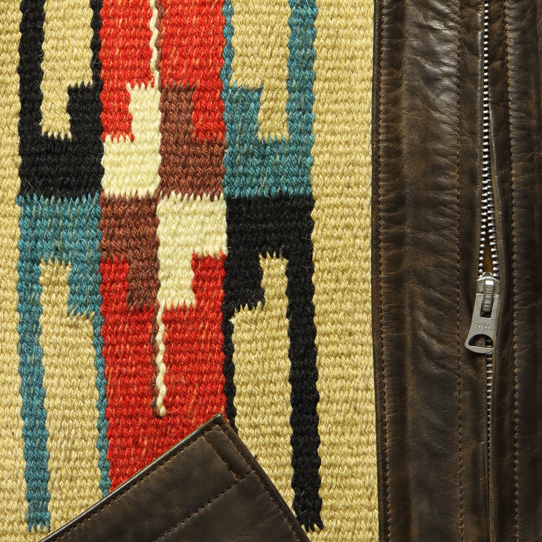 Bromley Wool Jacquard Leather Jacket - Brown/Cream - RRL - STAG Provisions - Outerwear - Coat / Jacket