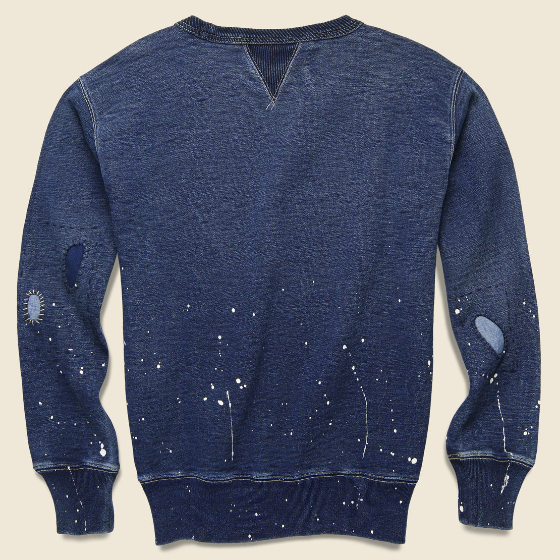 Distressed Double V Crewneck - Washed Blue Indigo - RRL - STAG Provisions - Tops - Fleece / Sweatshirt