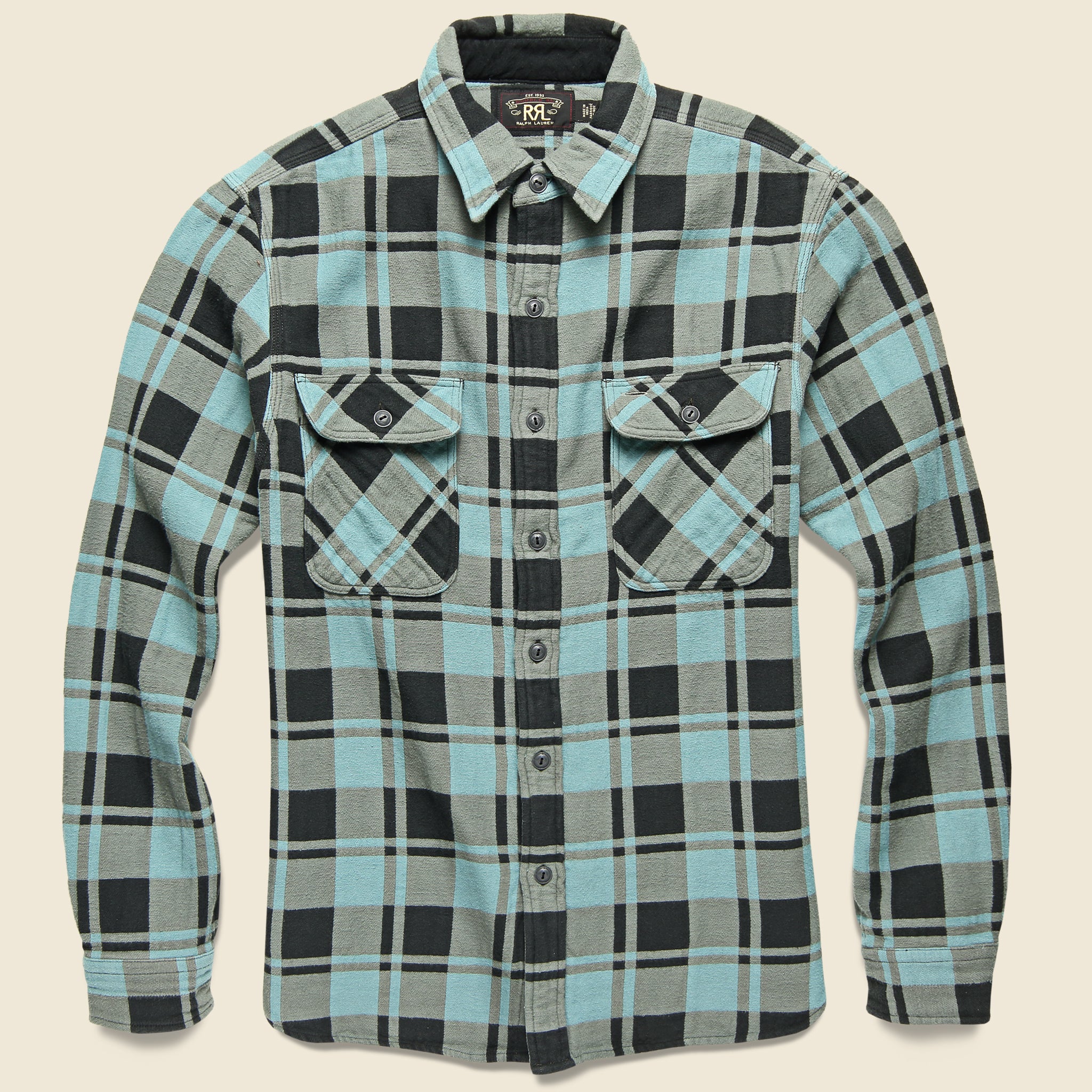 Plaid Jacquard Flannel Workshirt - Turquoise/Sulphur - RRL - STAG Provisions - Tops - L/S Woven - Plaid