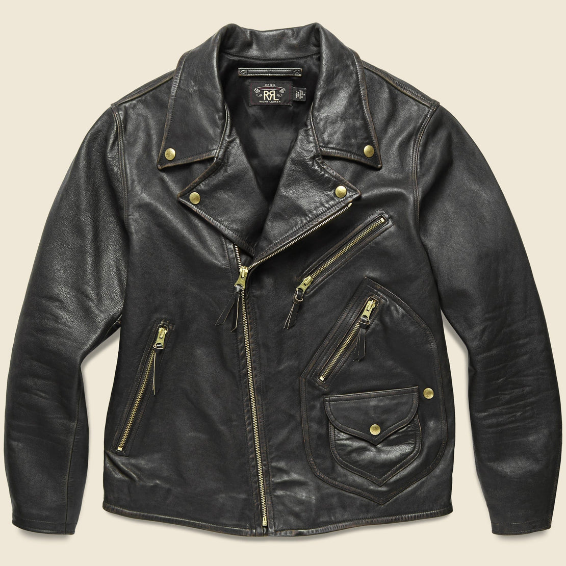 Rrl slim fit leather hot sale jacket