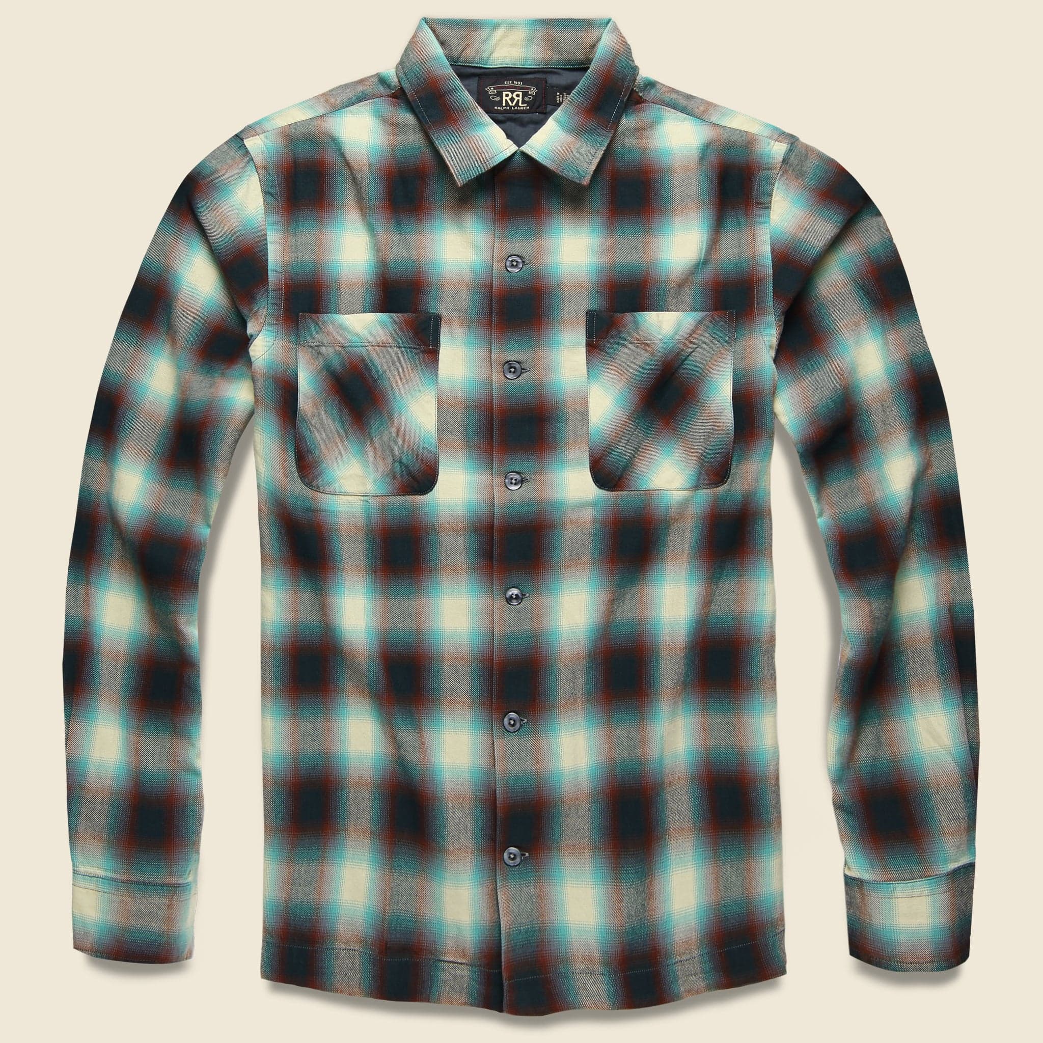 Towns Camp Shirt - Green/Brown Ombr‚àö¬© Plaid - RRL - STAG Provisions - Tops - L/S Woven - Plaid