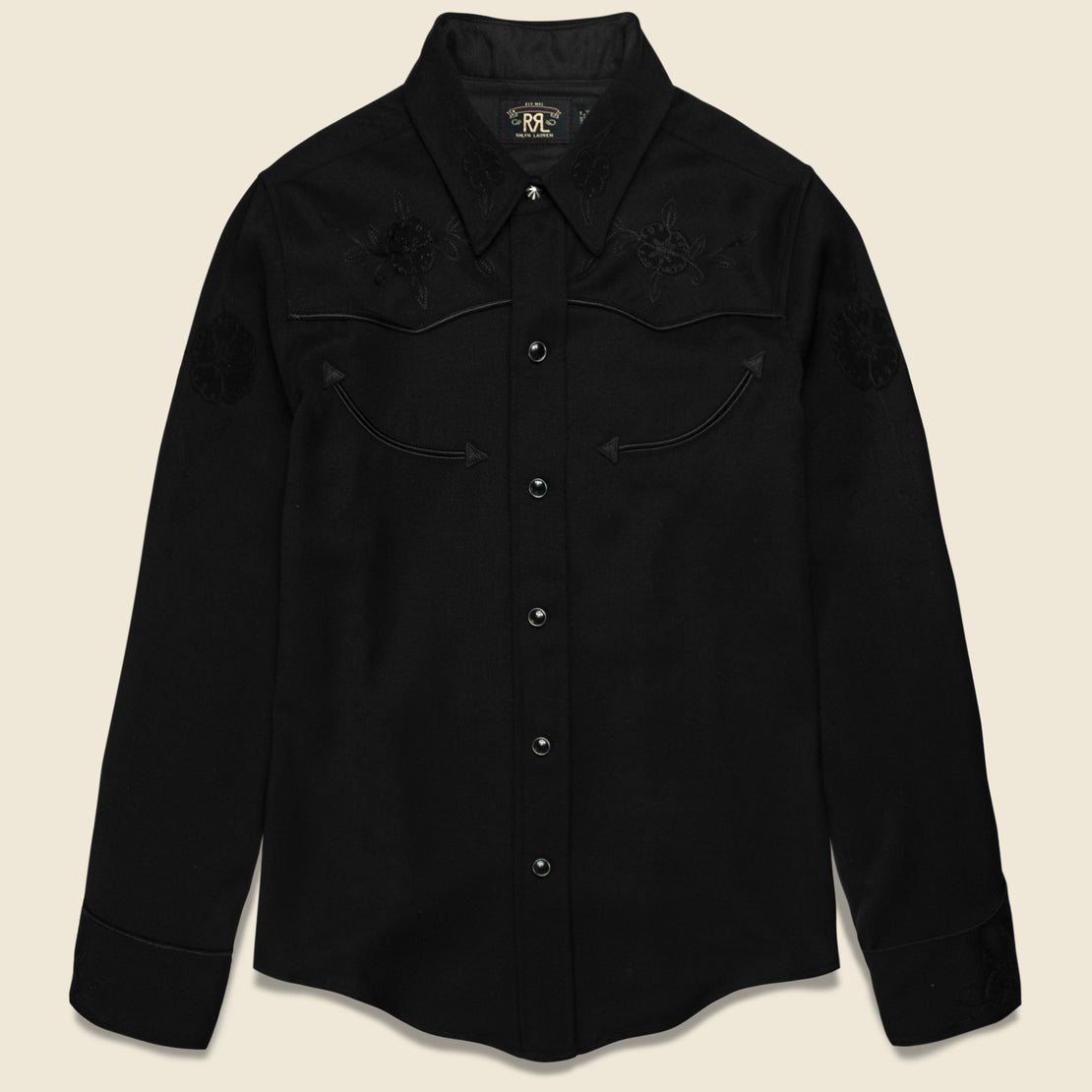 RRL Slim Floral Wool Western Shirt - Black