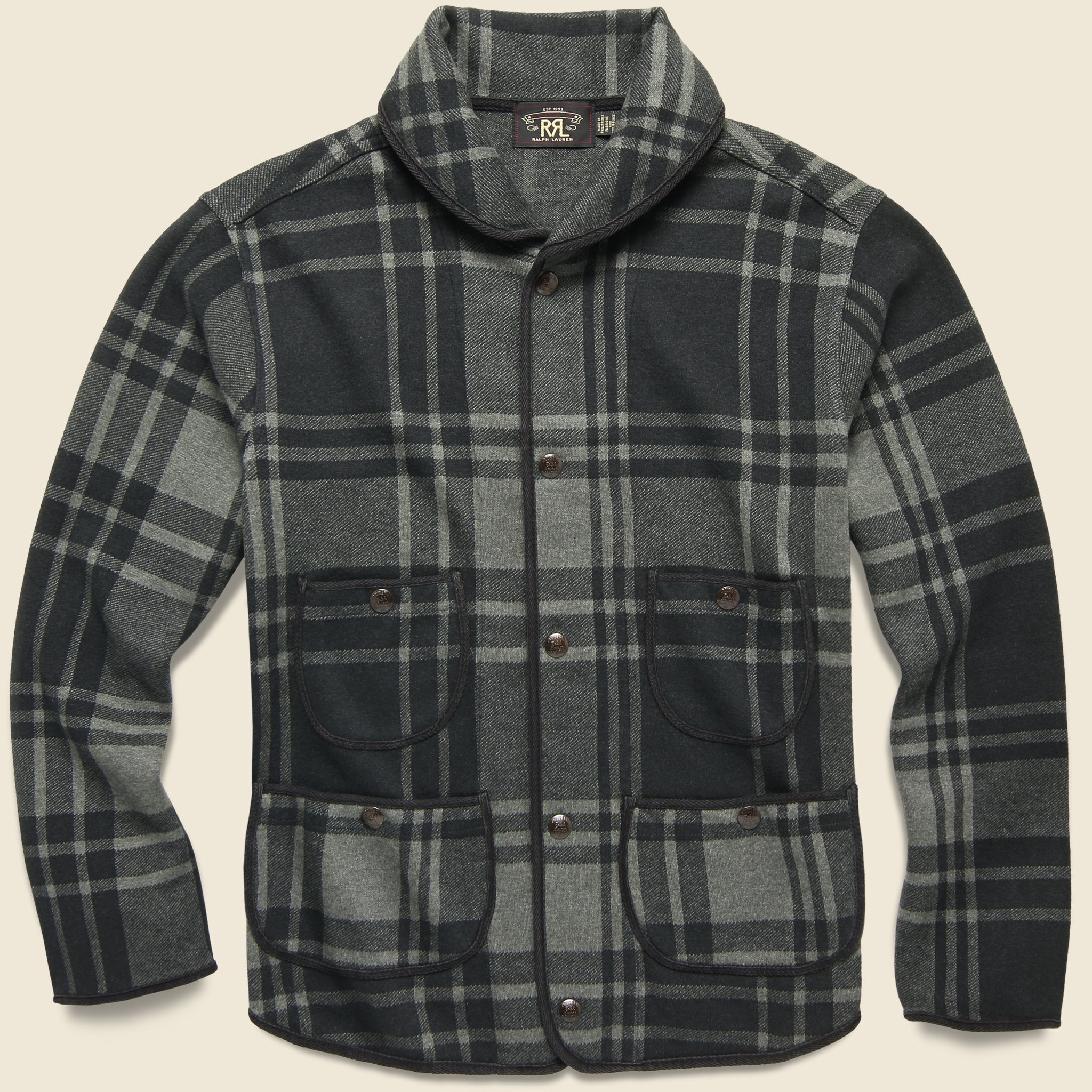 Plaid Knit Jacquard Jacket - Black/Charcoal - RRL - STAG Provisions - Tops - Sweater
