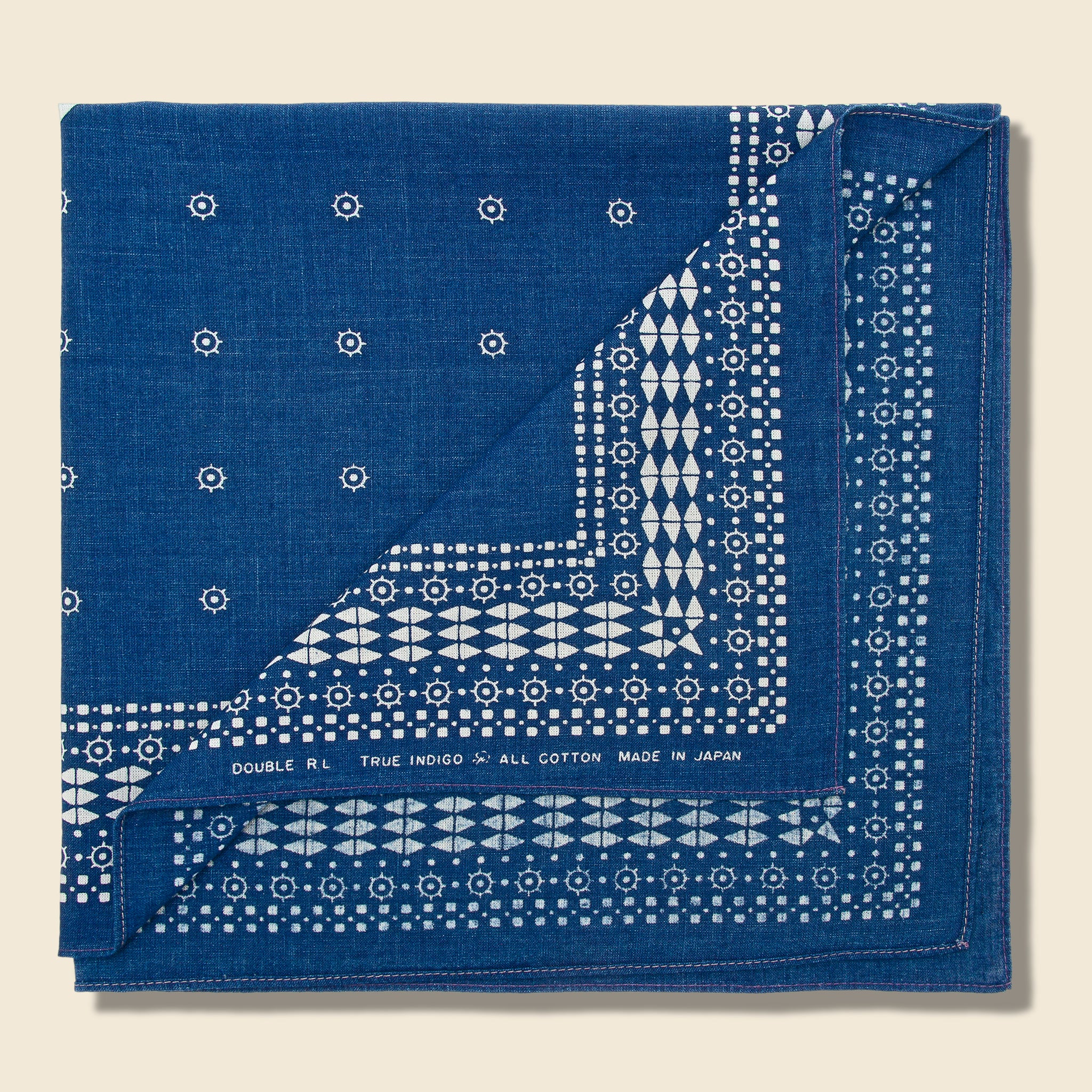 Logo-Print Cotton Bandana - Indigo/Greige - RRL - STAG Provisions - Accessories - Bandanas