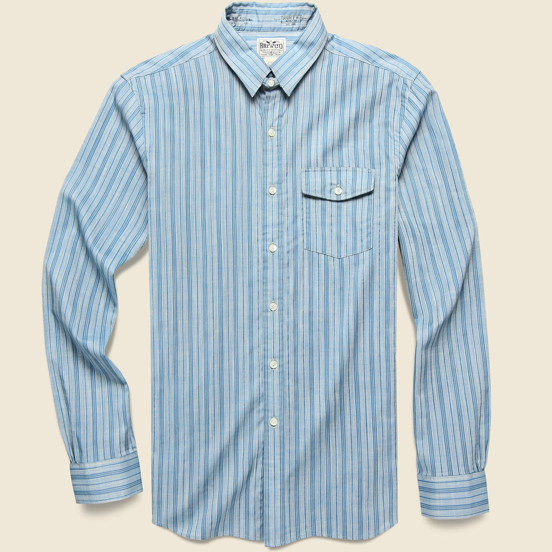 RRL Slim Fit Striped Dobby Shirt - Vintage Blue