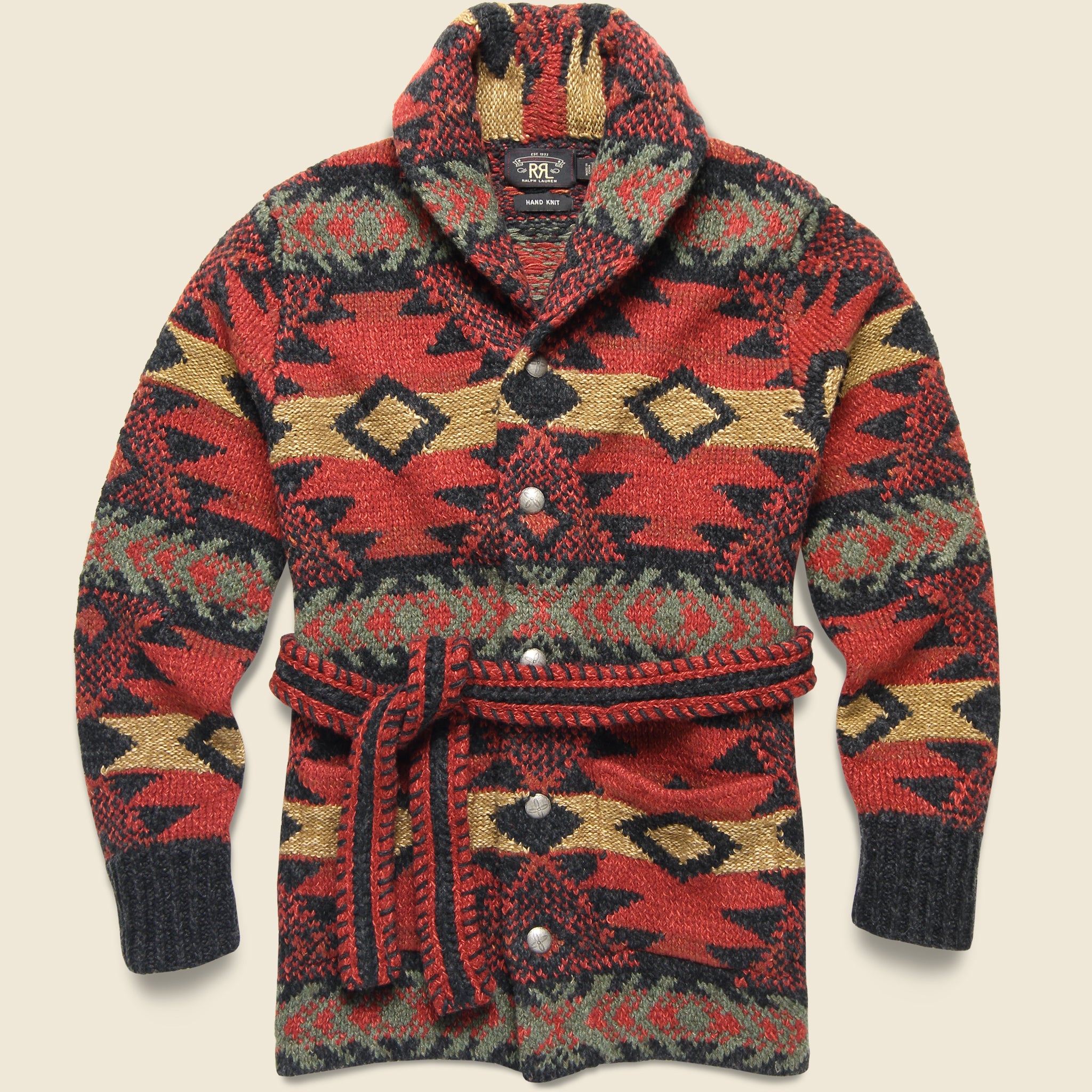 Hand-Knit Ranch Cardigan - Red Multi - RRL - STAG Provisions - Tops - Sweater