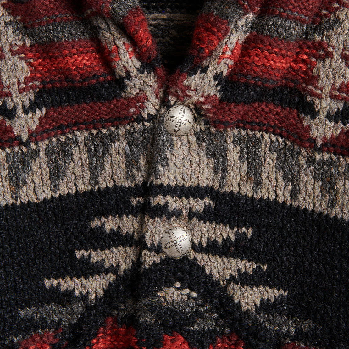 Hand-Knit Shawl Cardigan - Black/Red Multi - RRL - STAG Provisions - W - Tops - Sweater