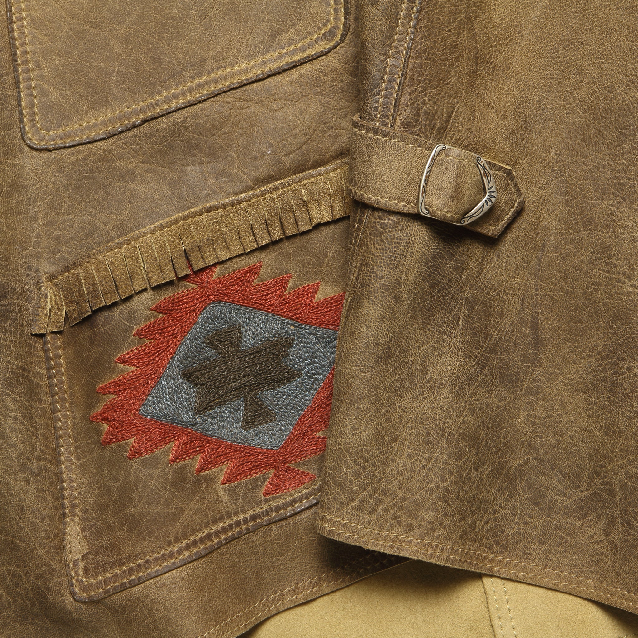 
                          Hallwill Embroidered Suede Vest -  Tan/Khaki - RRL - STAG Provisions - Outerwear - Vest
                        