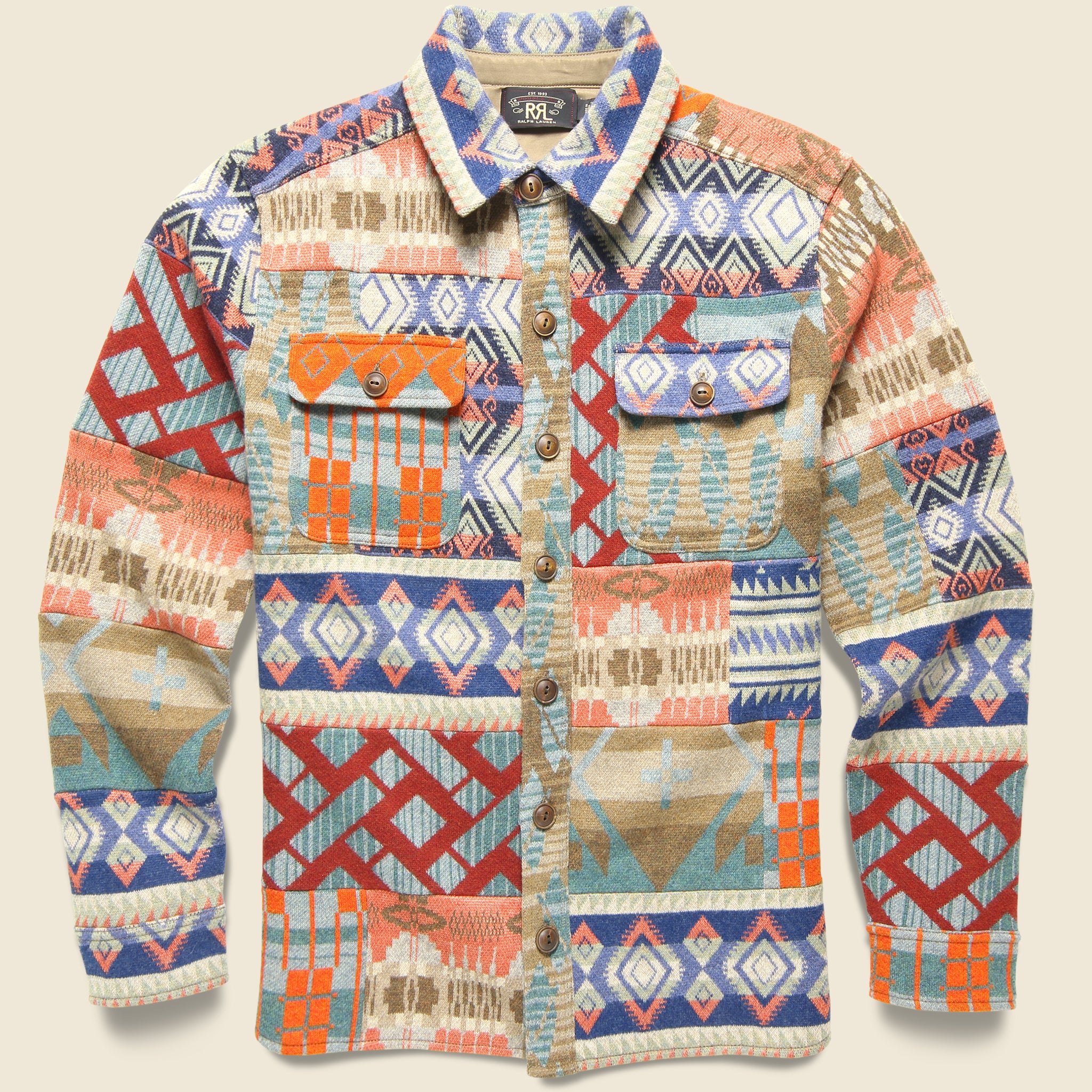 Patchwork Birdseye Workshirt -  Blue/Green/Multi - RRL - STAG Provisions - Tops - L/S Knit