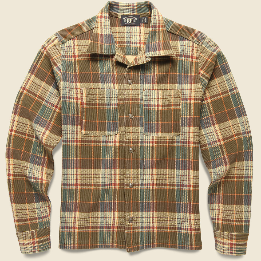 RRL Casual Knit Ottoman Workshirt - Brown/Red Multi