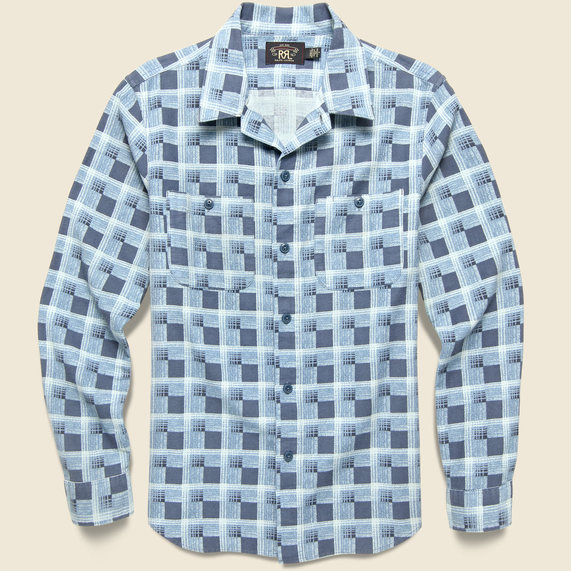 RRL Universal Plaid Flannel Camp Shirt - Dark Blue/Blue