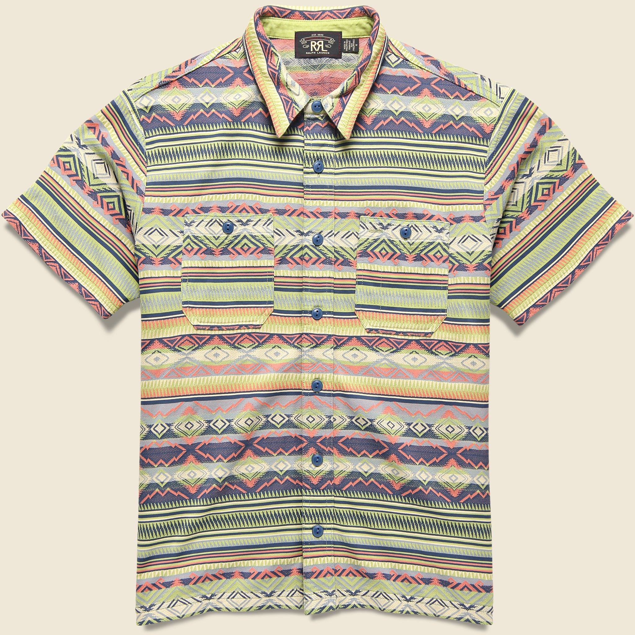 Knit Jacquard Workshirt - Blue/Green/Multi - RRL - STAG Provisions - Tops - S/S Woven - Other Pattern