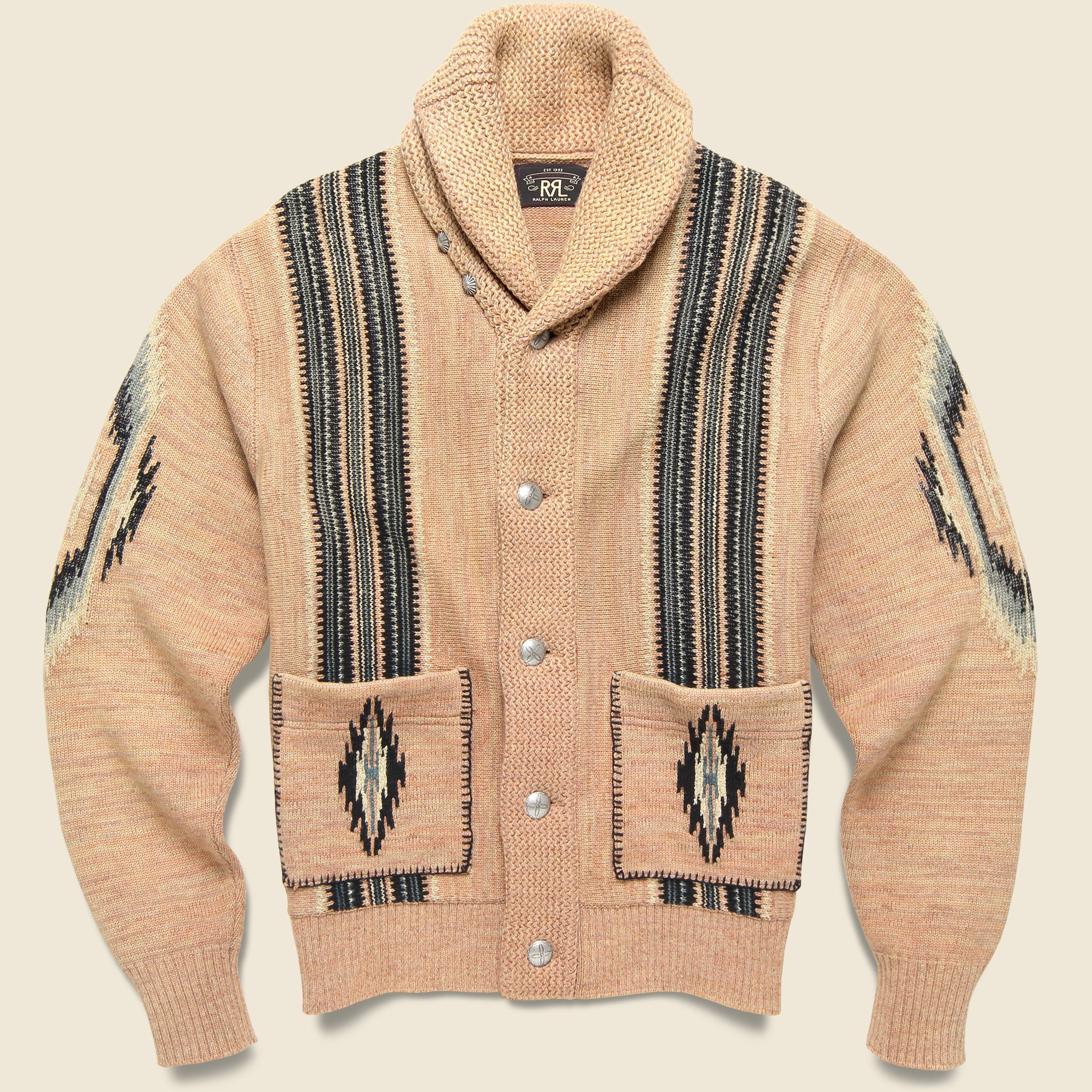 Roadrunner Shawl Cardigan - Dusty Pink/Navy - RRL - STAG Provisions - Tops - Sweater