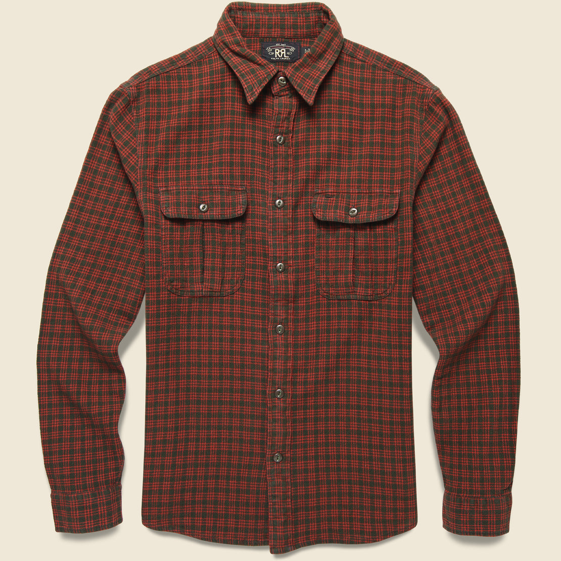 RRL Robuck Cotton/Linen Workshirt - Red/Brown