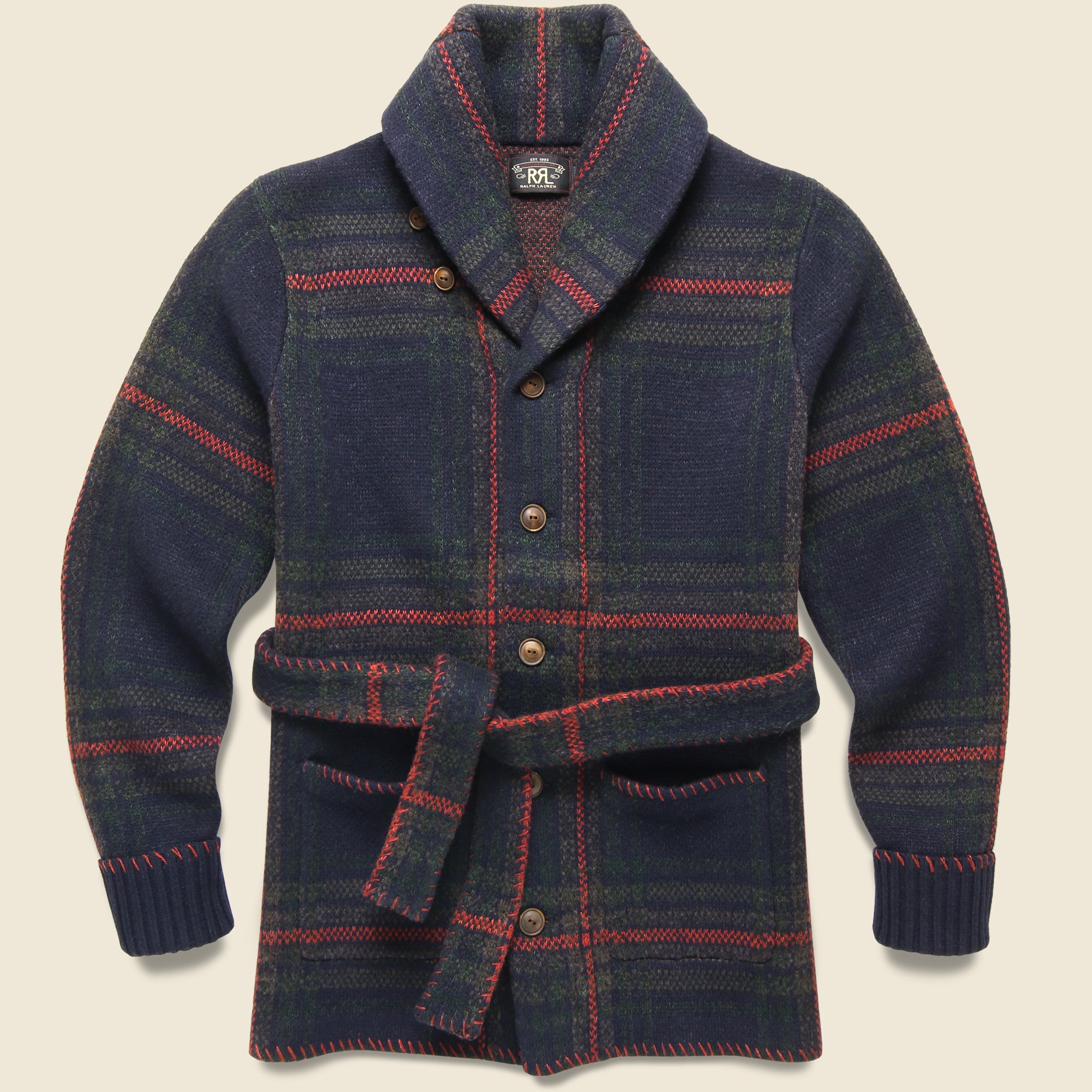 Ranch Shawl Cardigan - Navy Plaid/Multi - RRL - STAG Provisions - Tops - Sweater