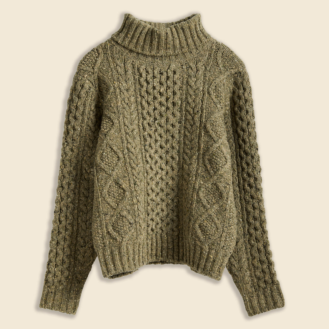 RRL Wool Cable Turtleneck Sweater - Green Donegal