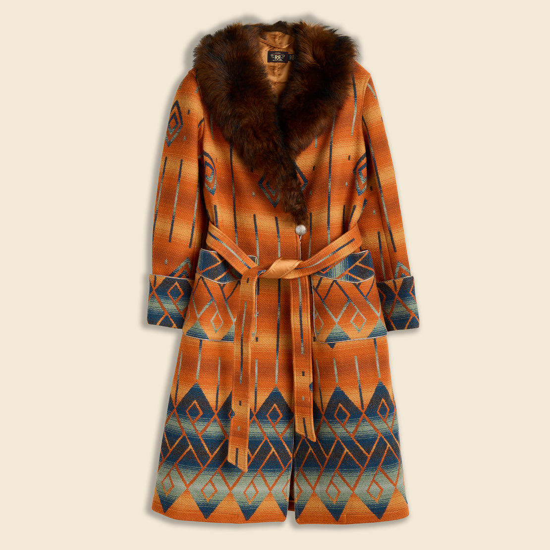 RRL Ashton Coat - Blue/Orange Multi Wool Jacquard
