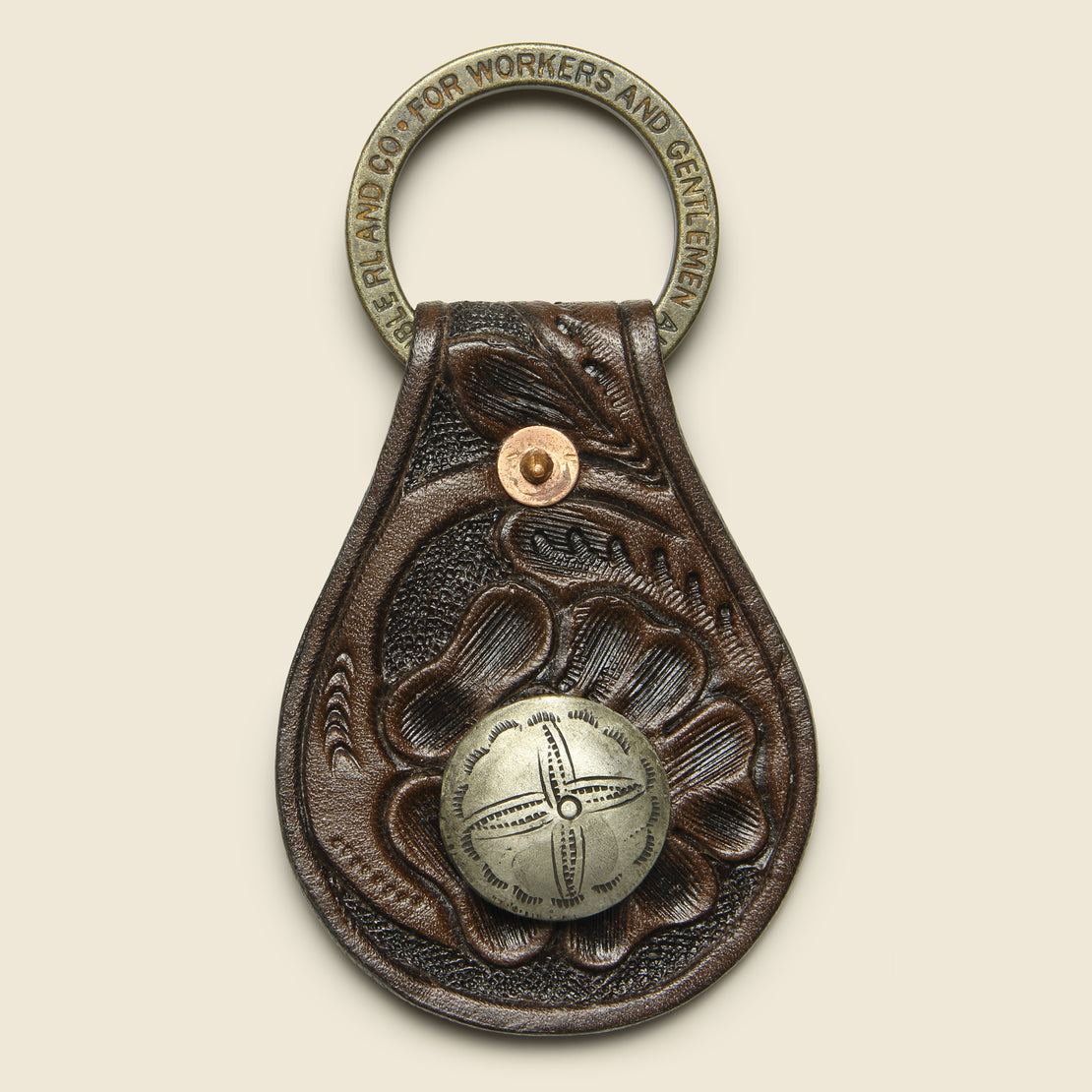 RRL Hand-tooled Leather Key Fob - Brown