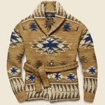Hand-Knit Ranch Shawl Cardigan - Brown/Indigo - RRL - STAG Provisions - Tops - Sweater