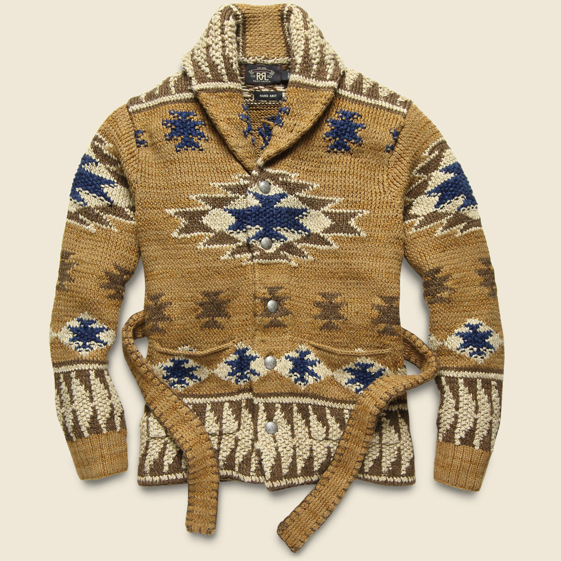 Hand-Knit Ranch Shawl Cardigan - Brown/Indigo - RRL - STAG Provisions - Tops - Sweater