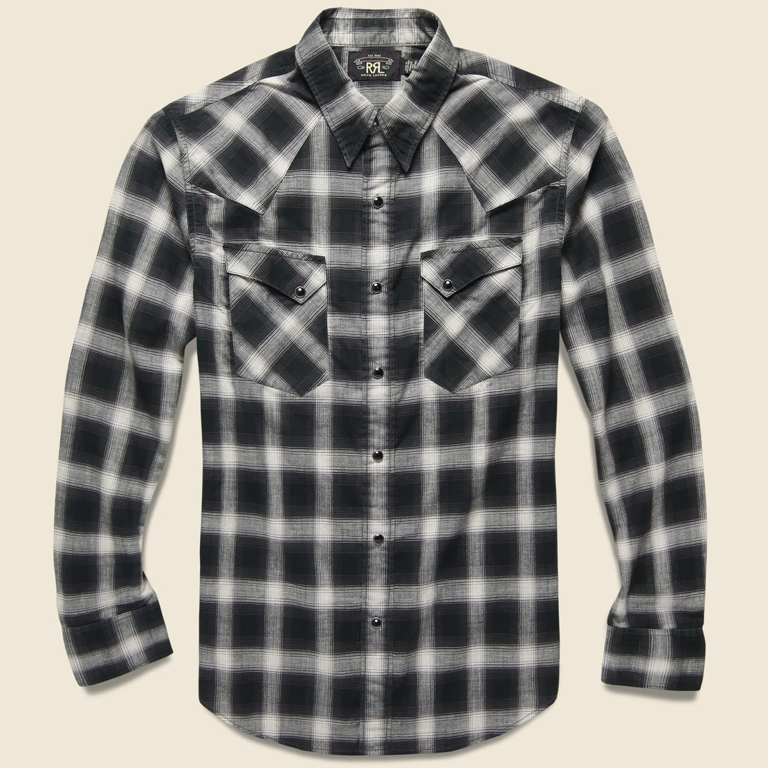 Wrangler Ombre Plaid Western Shirt - Black/Grey