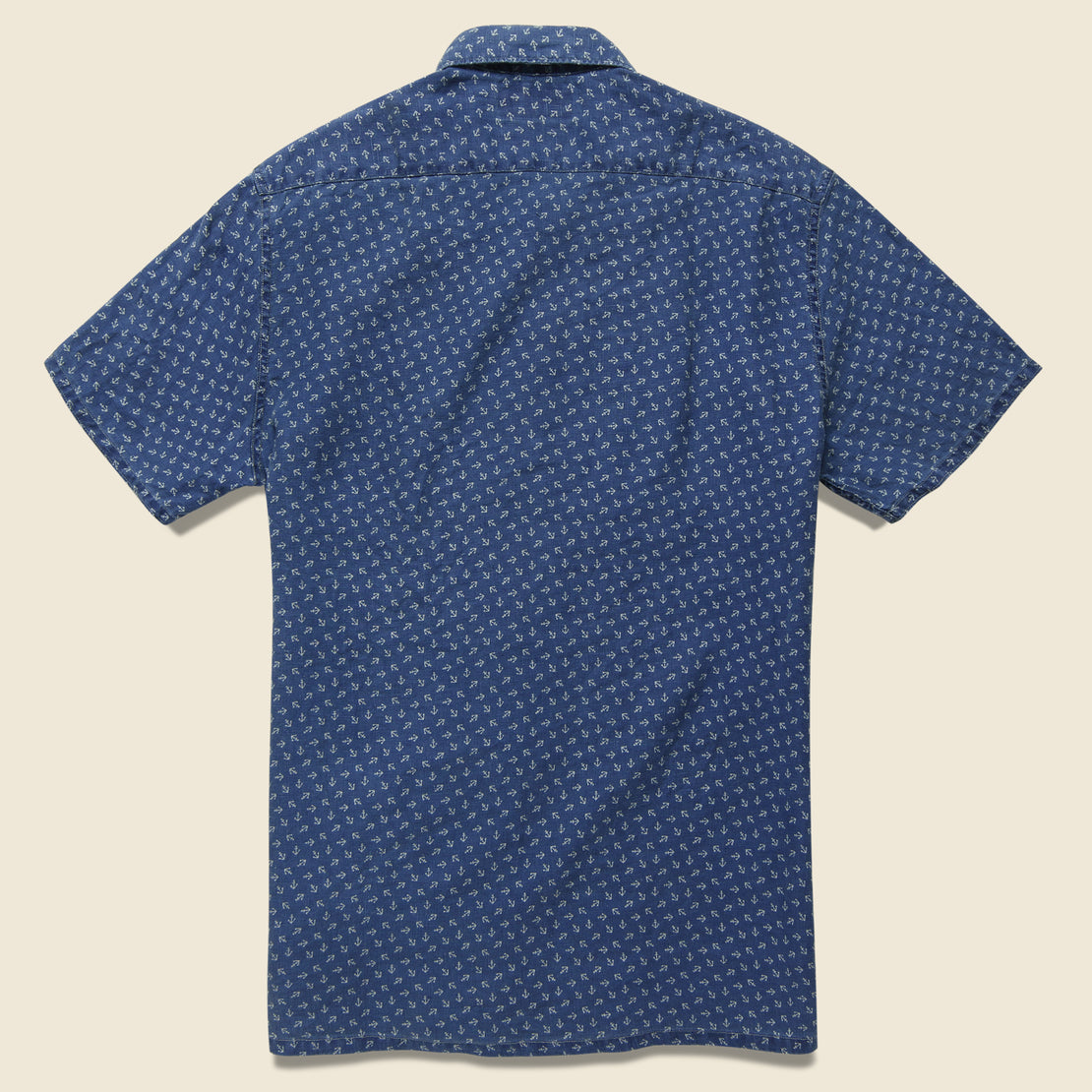 Anchor-Print Linen Camp Shirt - Blue/Cream - RRL - STAG Provisions - Tops - S/S Woven - Other Pattern