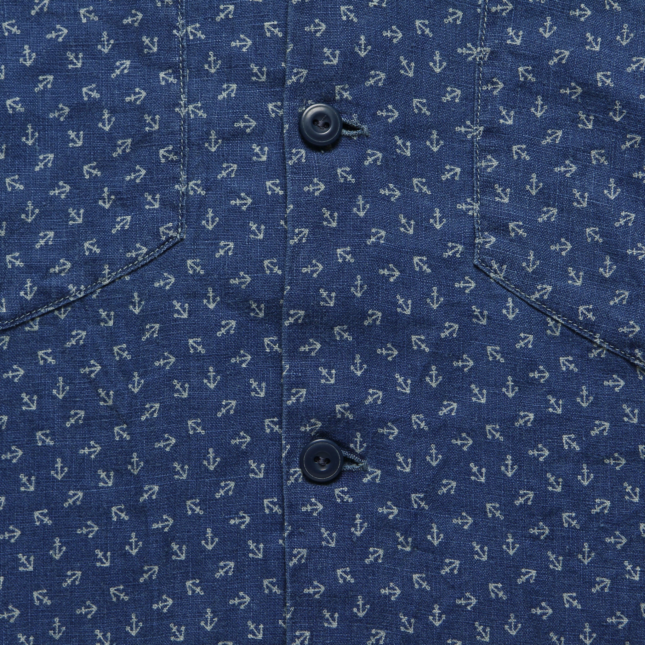 Anchor-Print Linen Camp Shirt - Blue/Cream - RRL - STAG Provisions - Tops - S/S Woven - Other Pattern