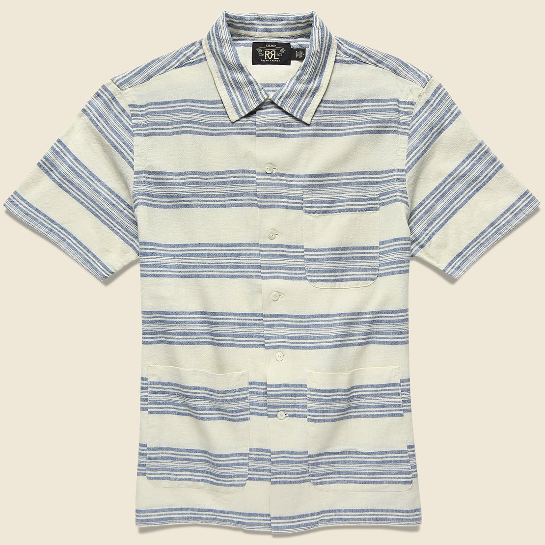 RRL Wayne Linen Shirt - Cream/Indigo