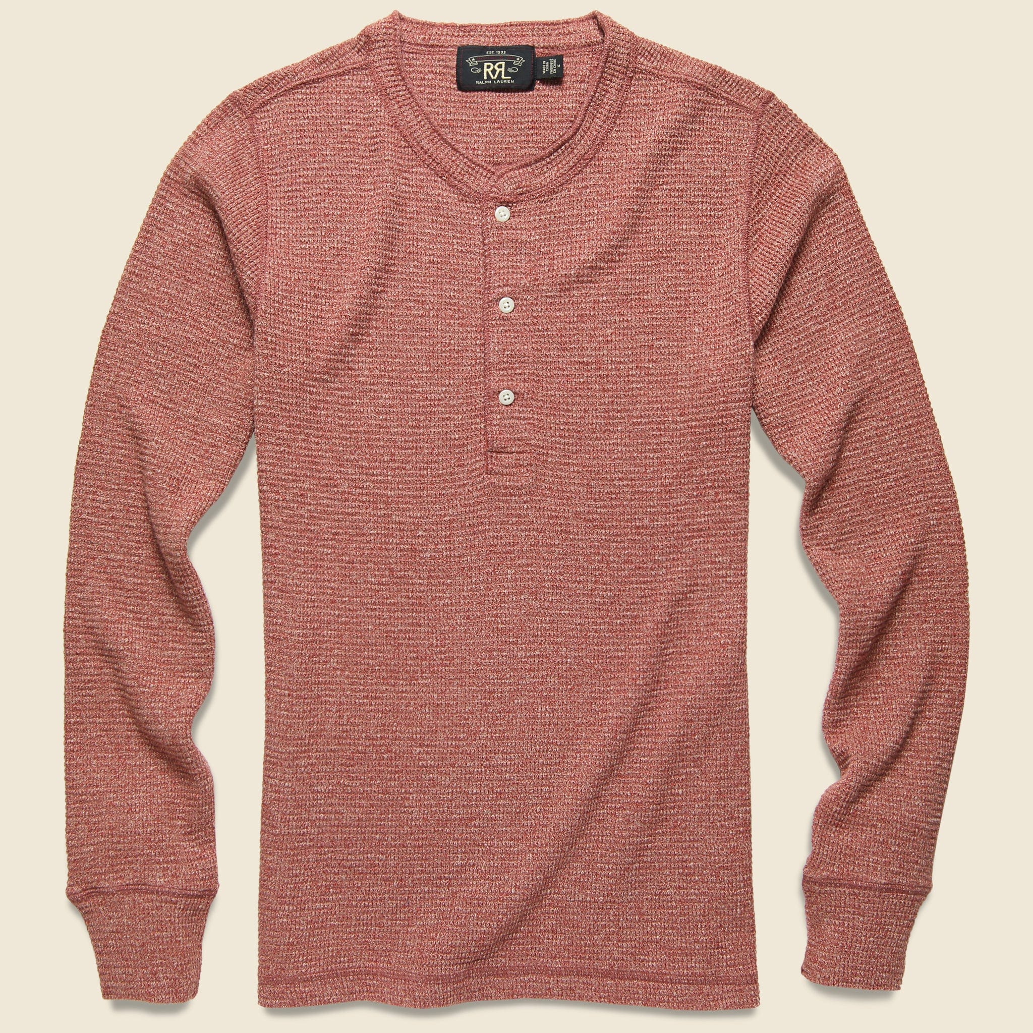 Waffle Henley - American Red Siro Heather - RRL - STAG Provisions - Tops - L/S Knit